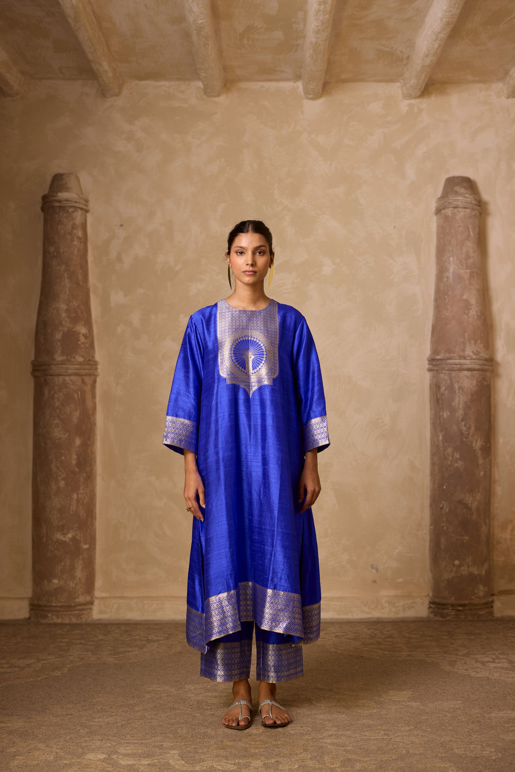 ADA RO SILK KURTA SET ROYAL BLUE