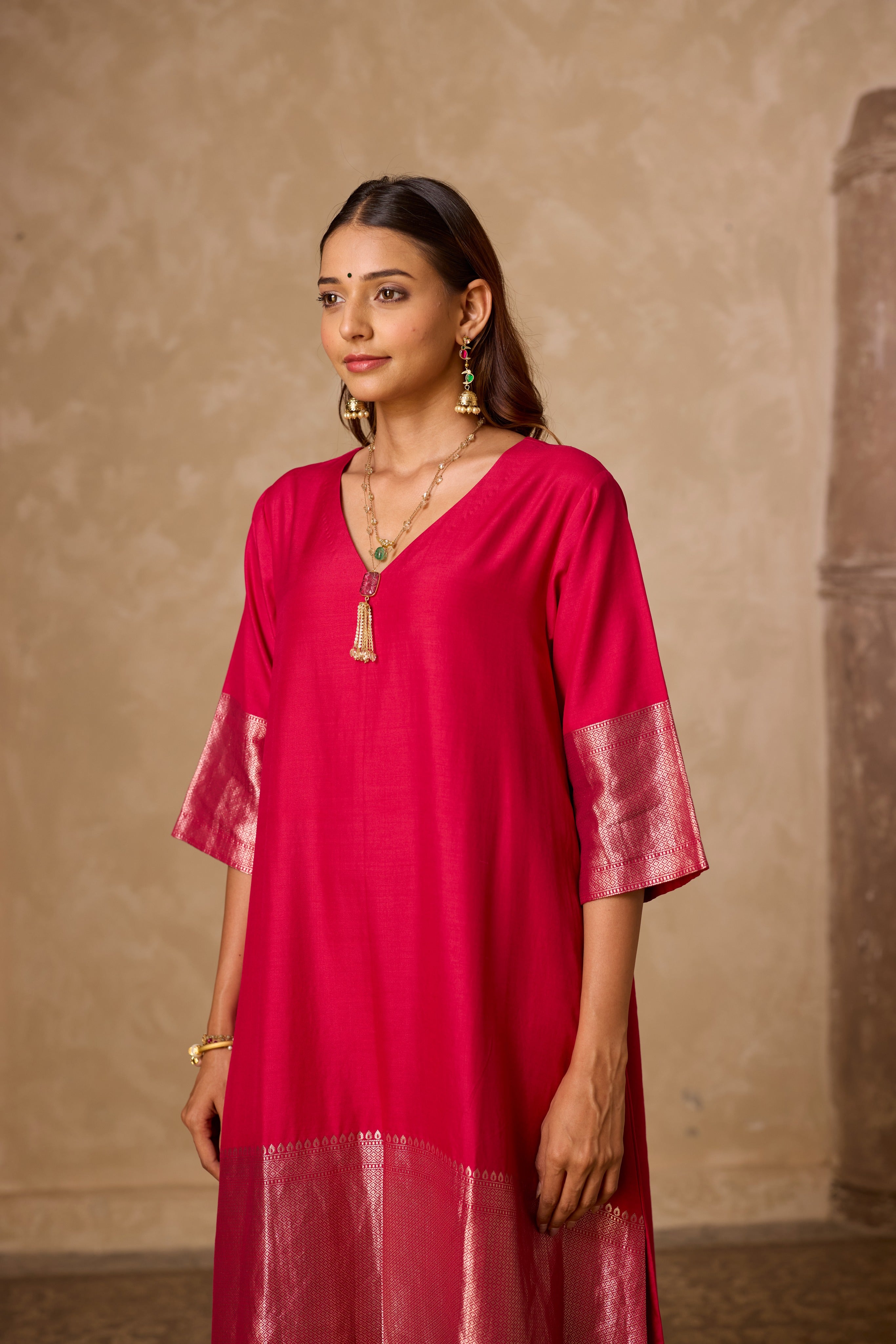 ADA SILK KURTA SET PINK