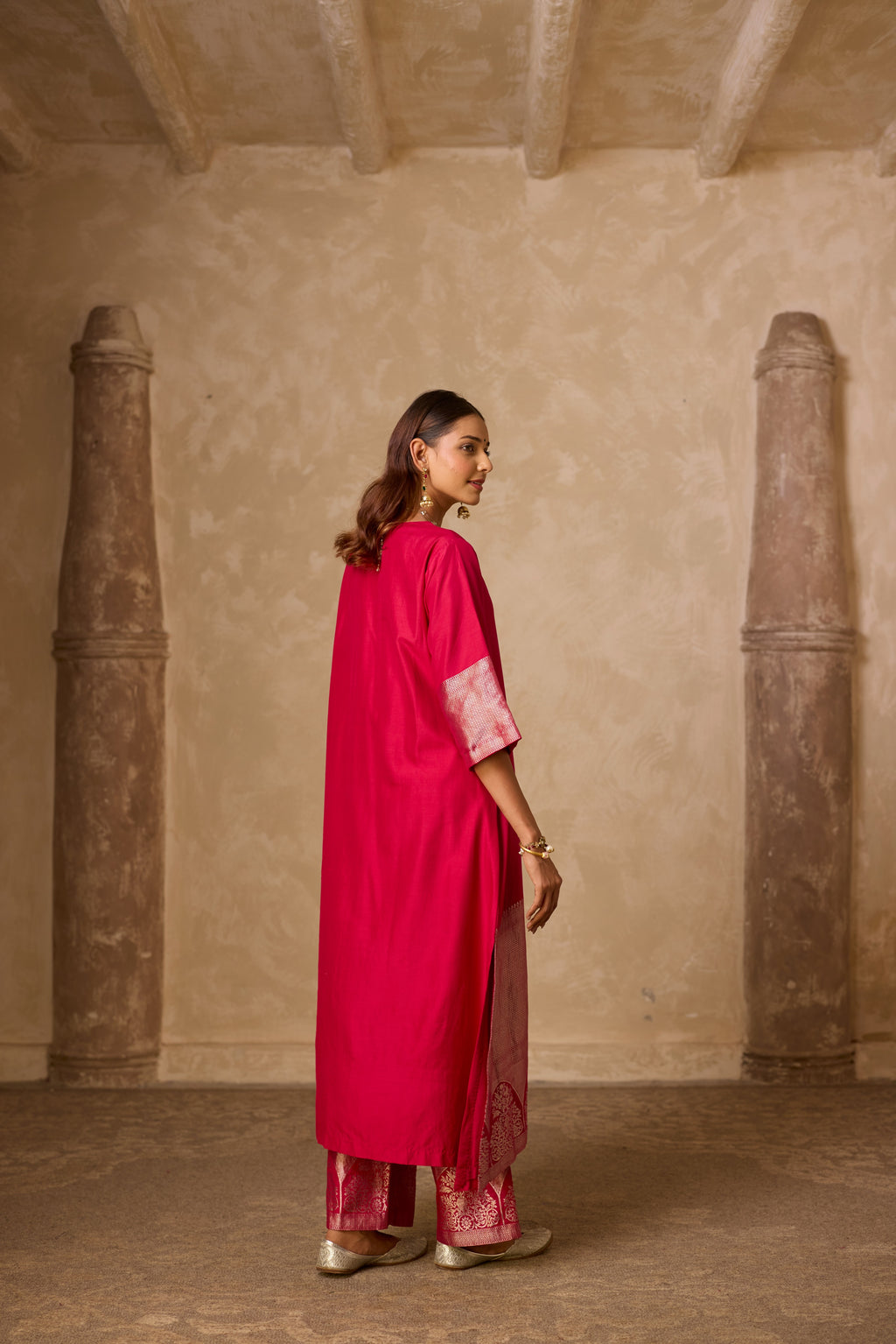 ADA SILK KURTA SET PINK