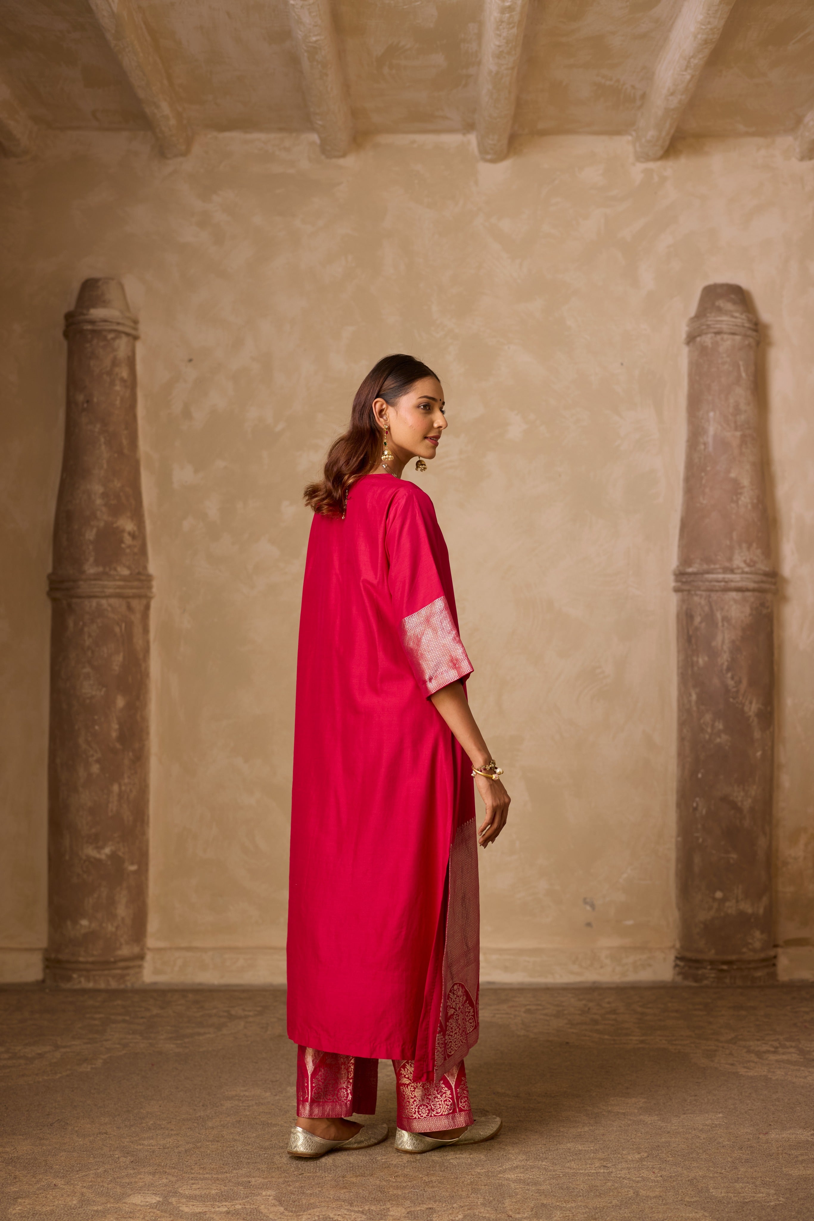 ADA SILK KURTA SET PINK