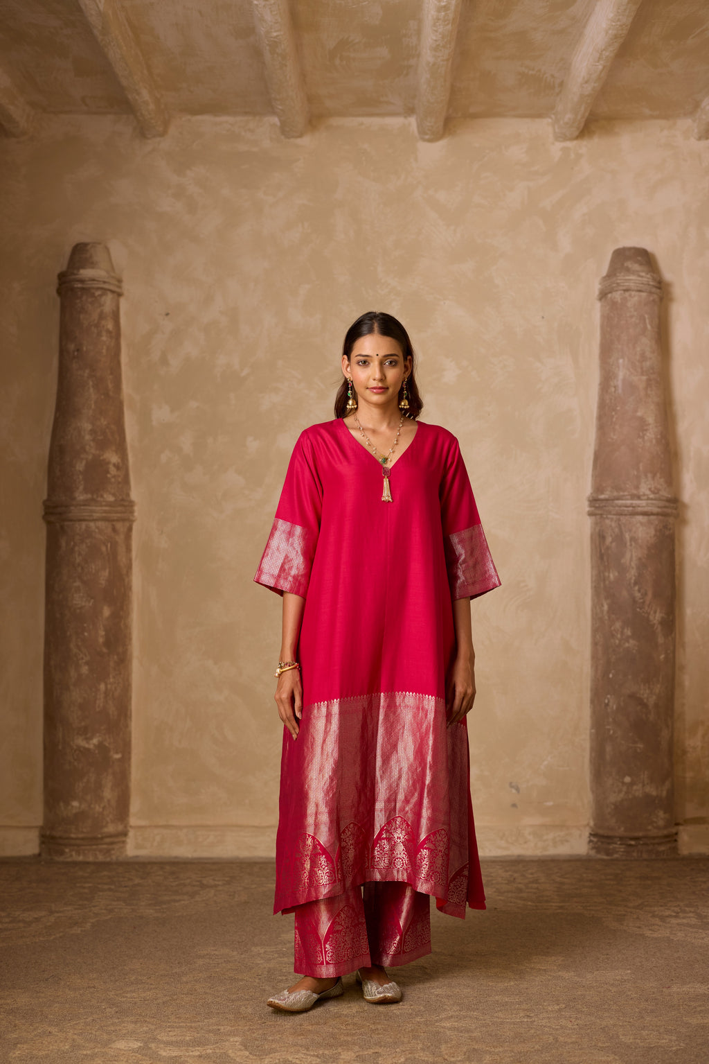 ADA SILK KURTA SET PINK