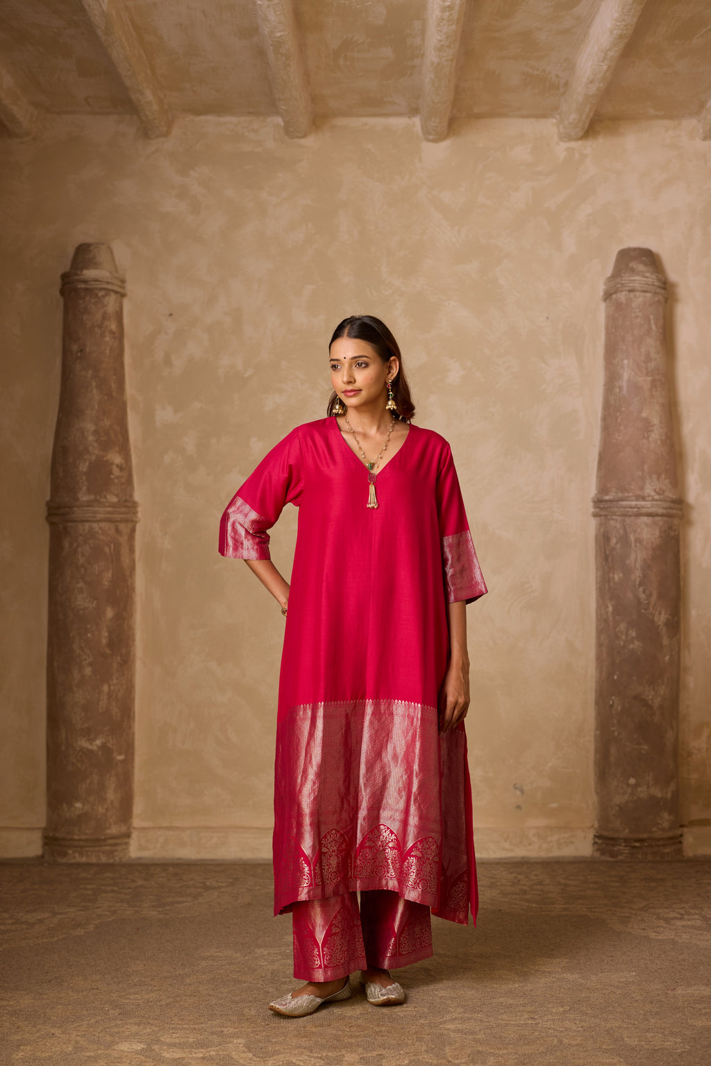 ADA SILK KURTA SET PINK