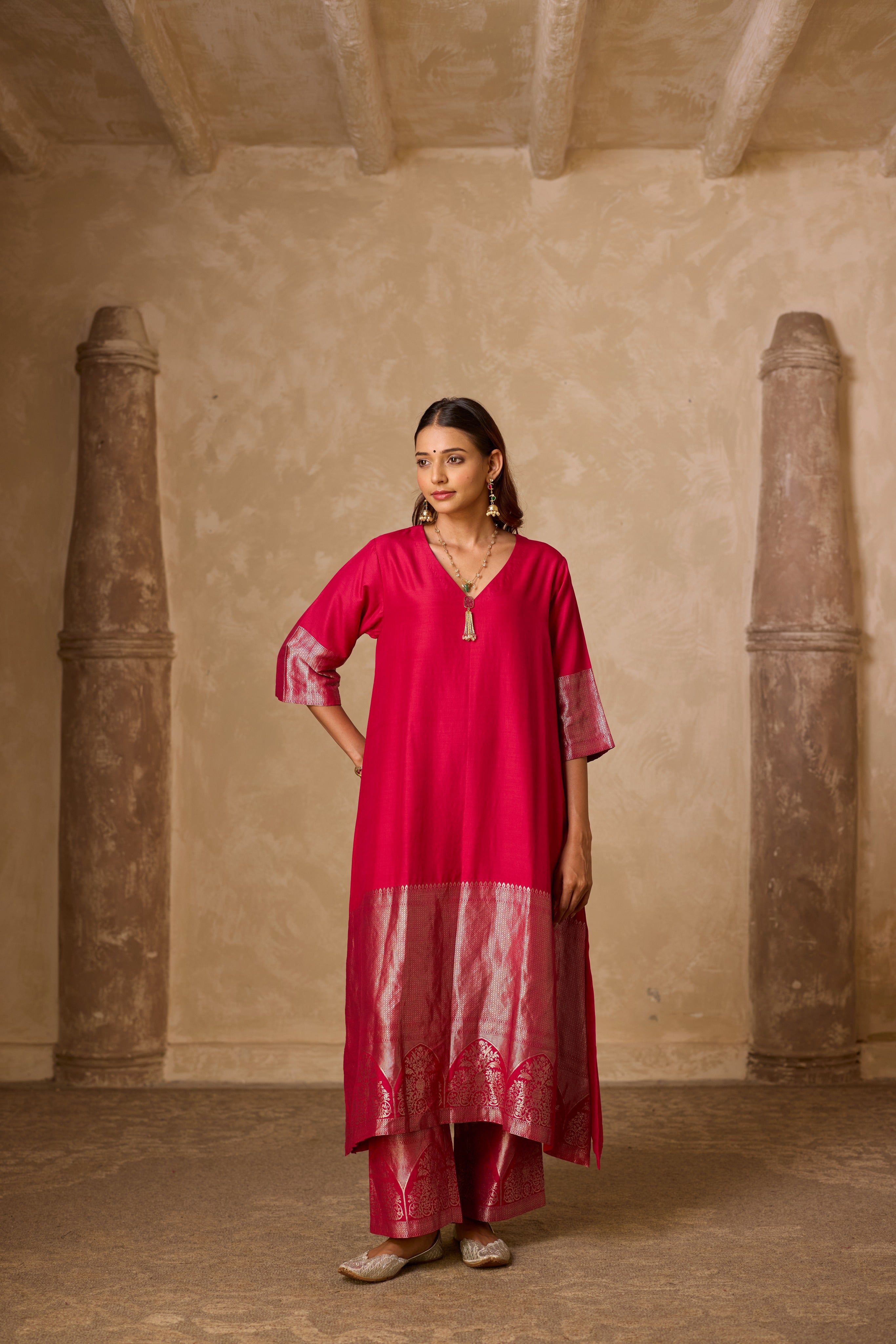 ADA SILK KURTA SET PINK
