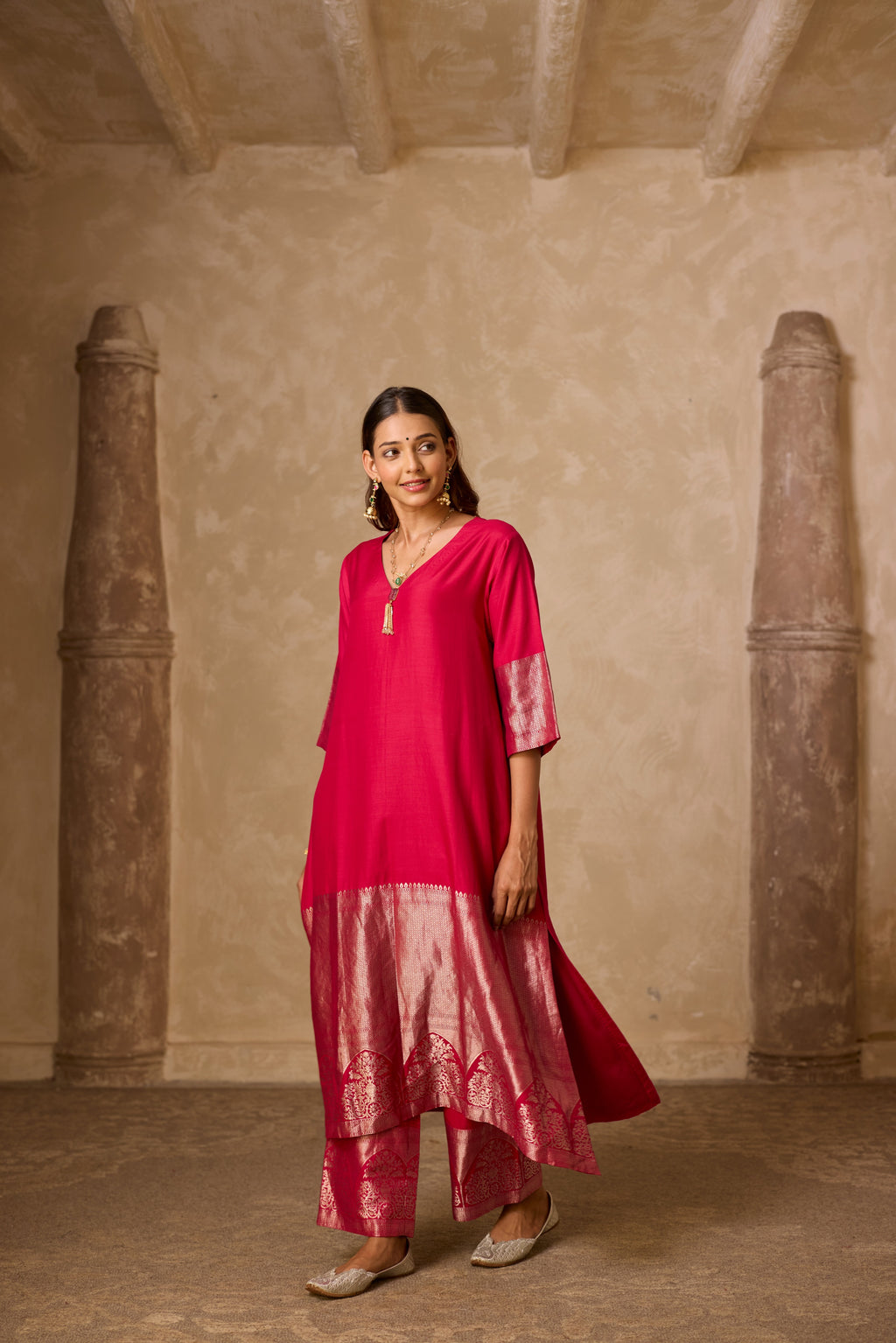ADA SILK KURTA SET PINK