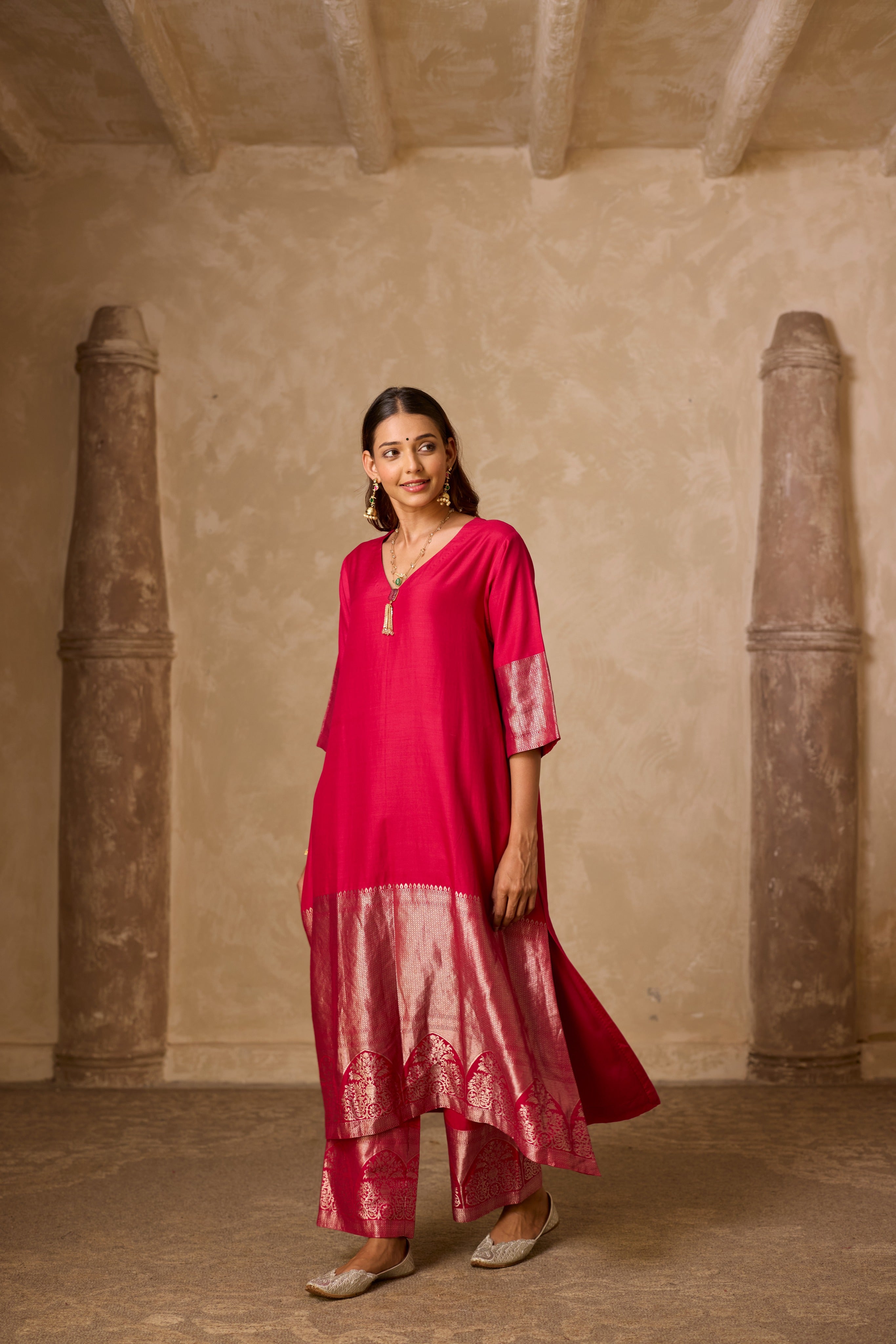 ADA SILK KURTA SET PINK