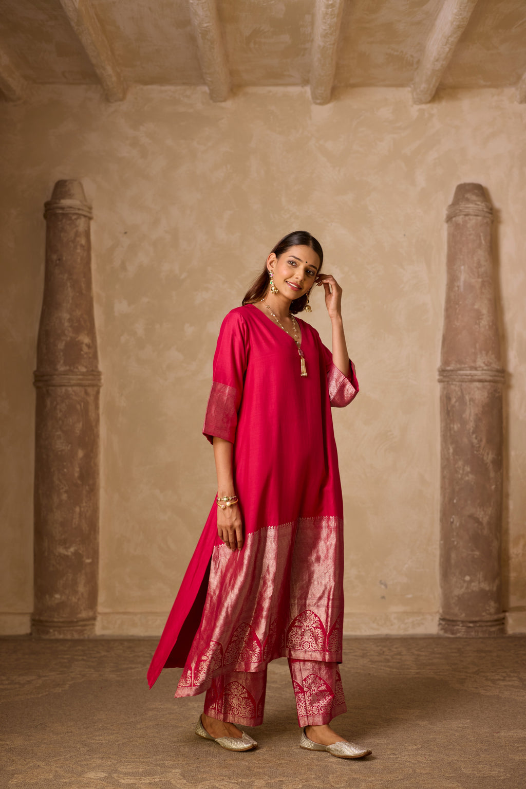 ADA SILK KURTA SET PINK