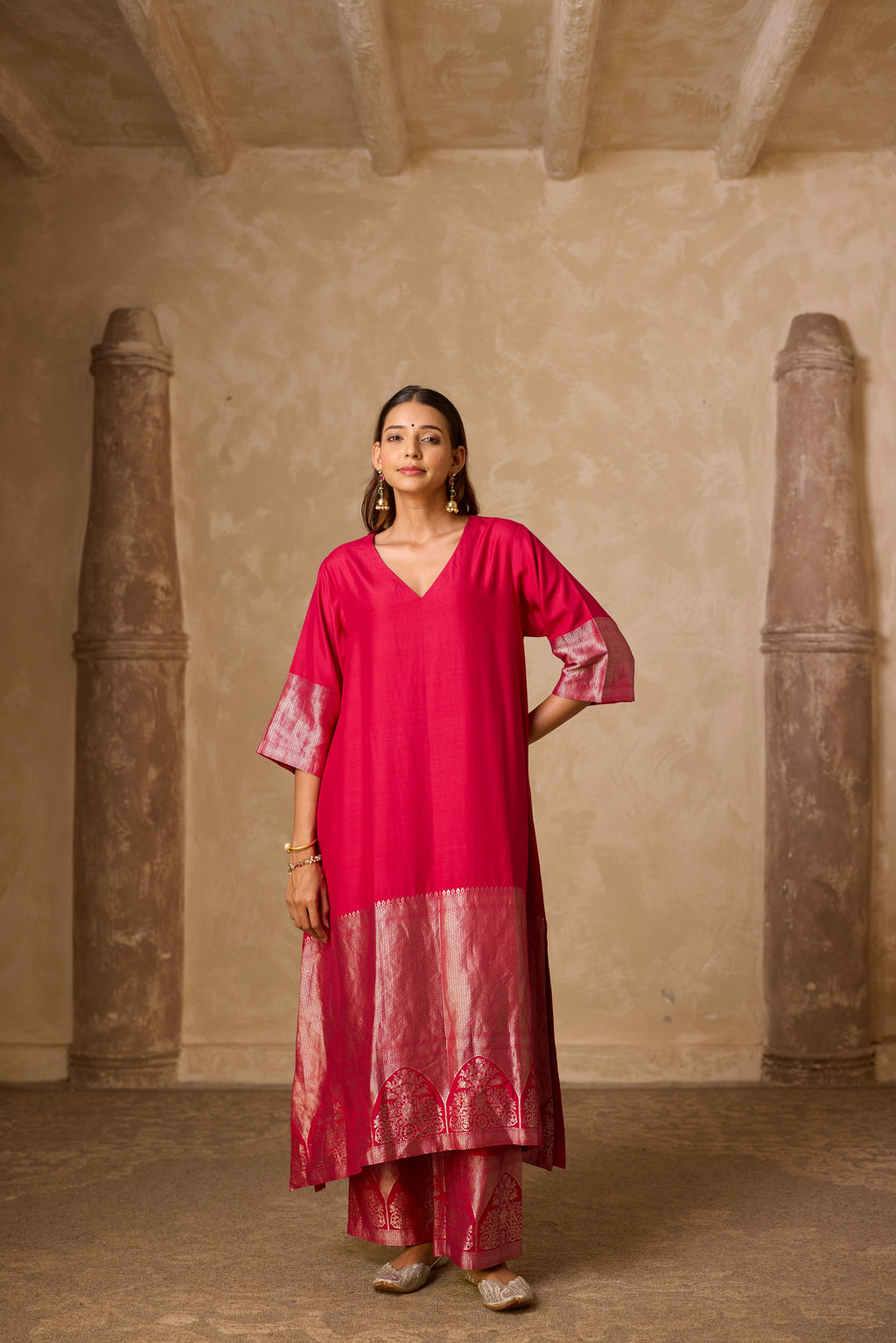 ADA SILK KURTA SET PINK
