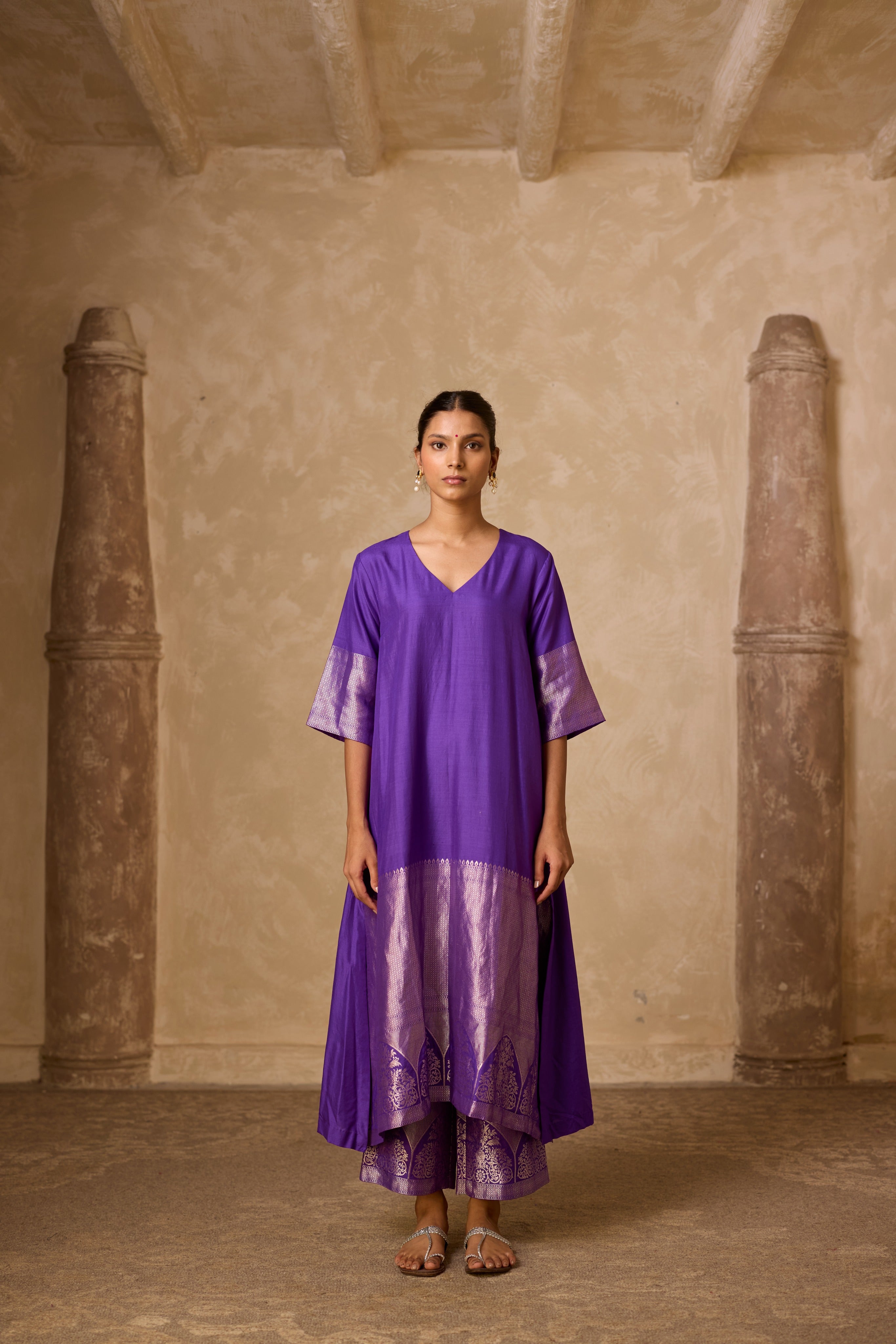 ADA SILK KURTA SET PURPLE