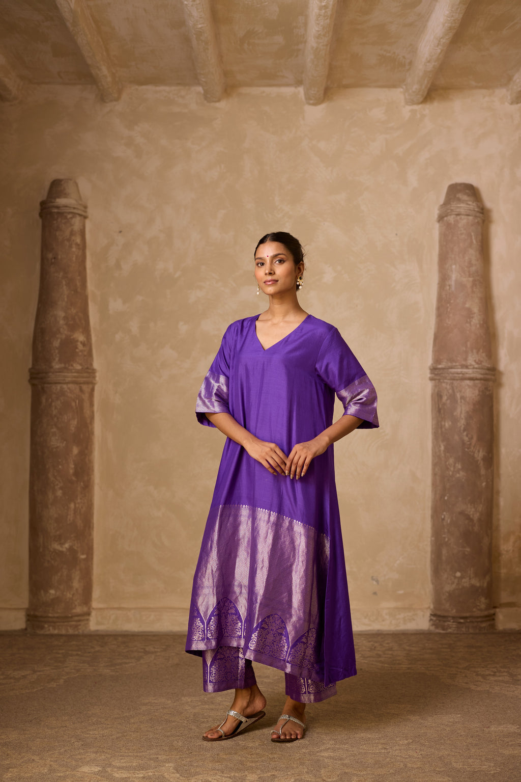ADA SILK KURTA SET PURPLE