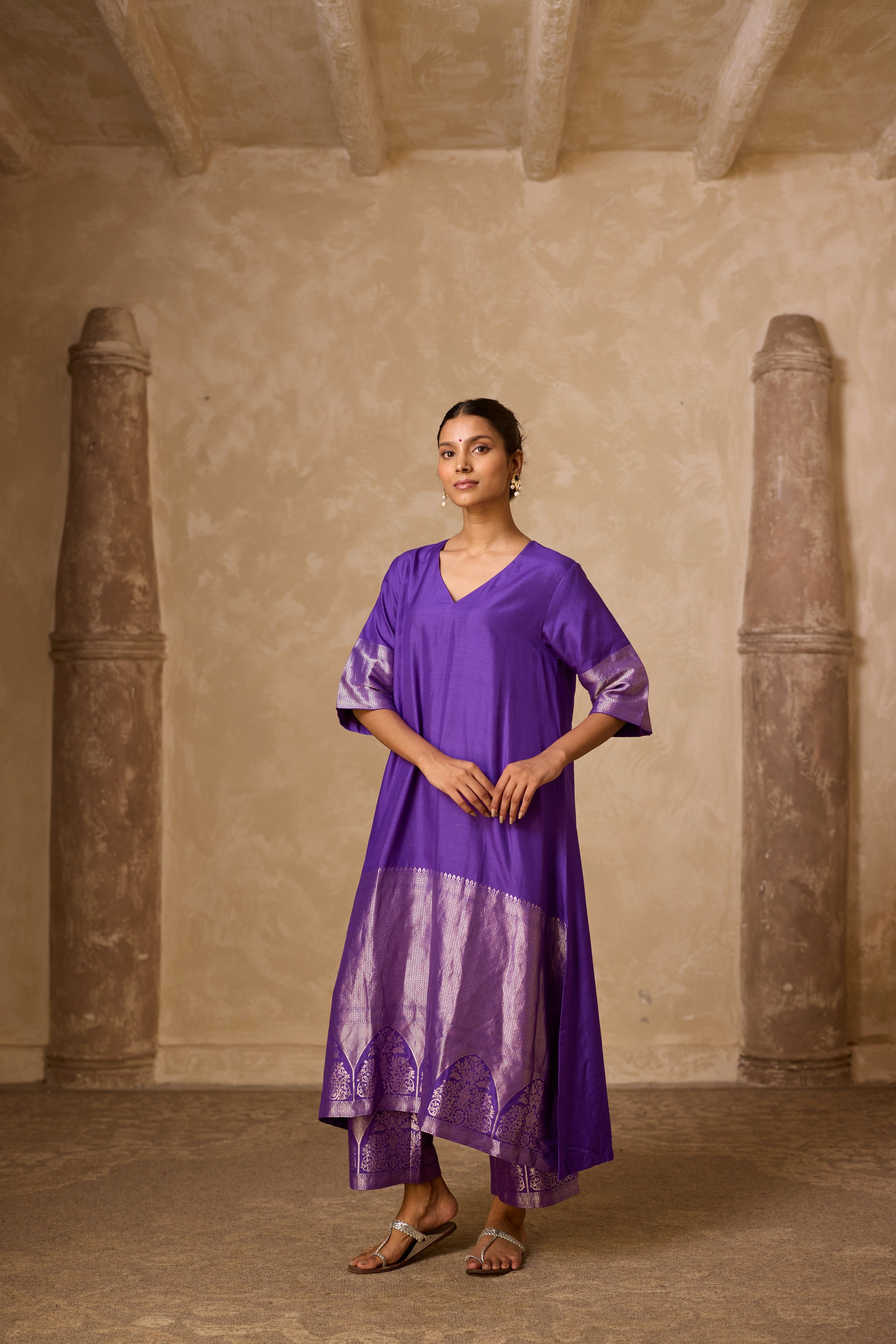 ADA SILK KURTA SET PURPLE