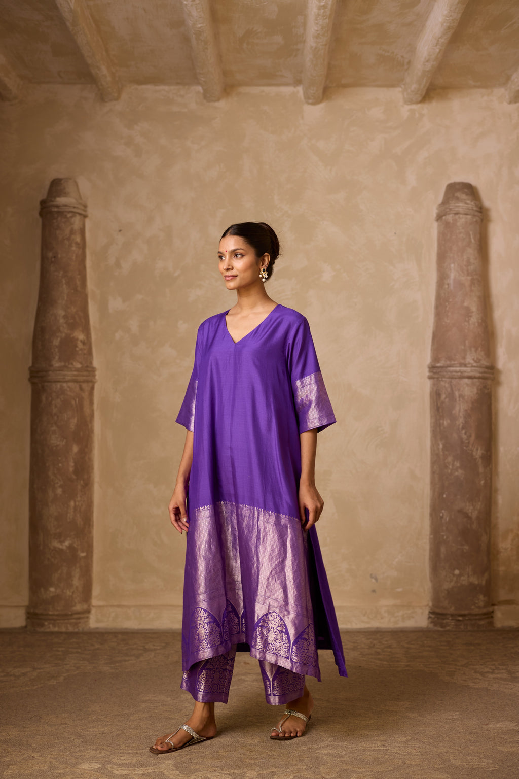 ADA SILK KURTA SET PURPLE