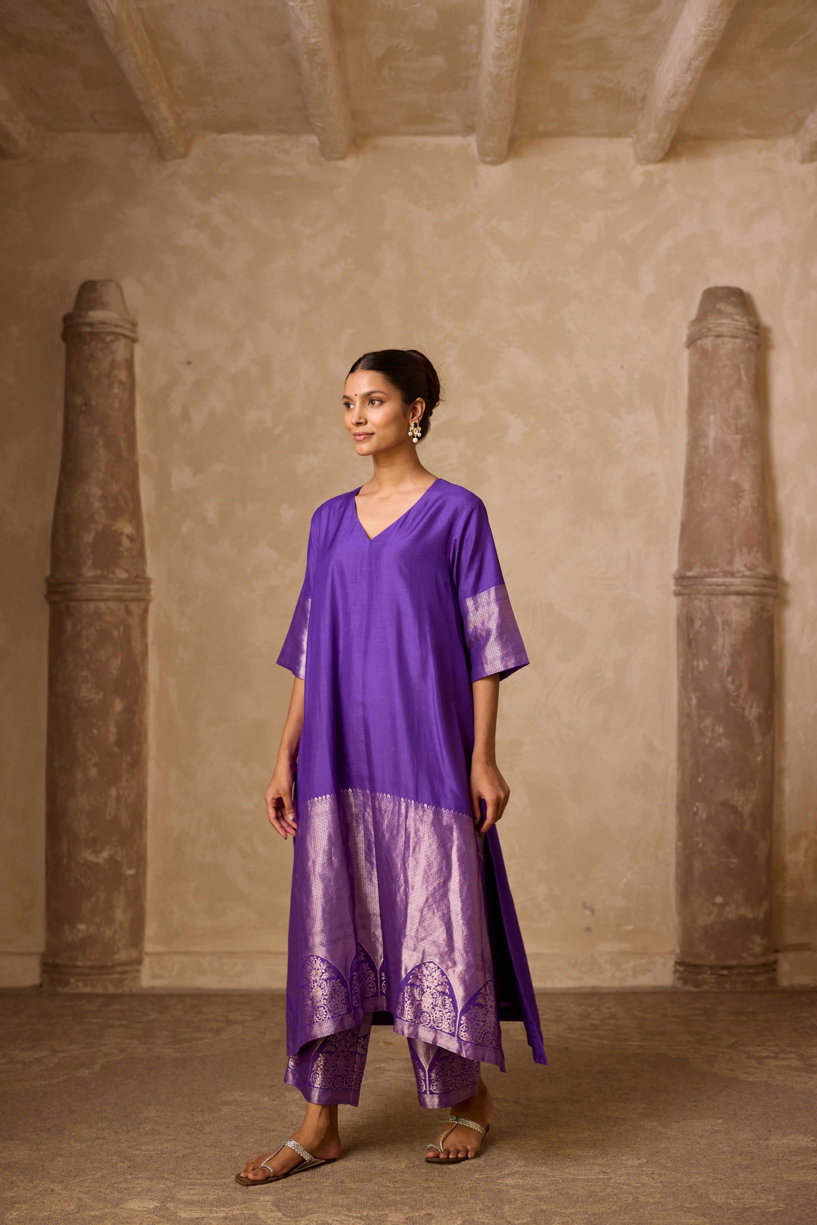 ADA SILK KURTA SET PURPLE