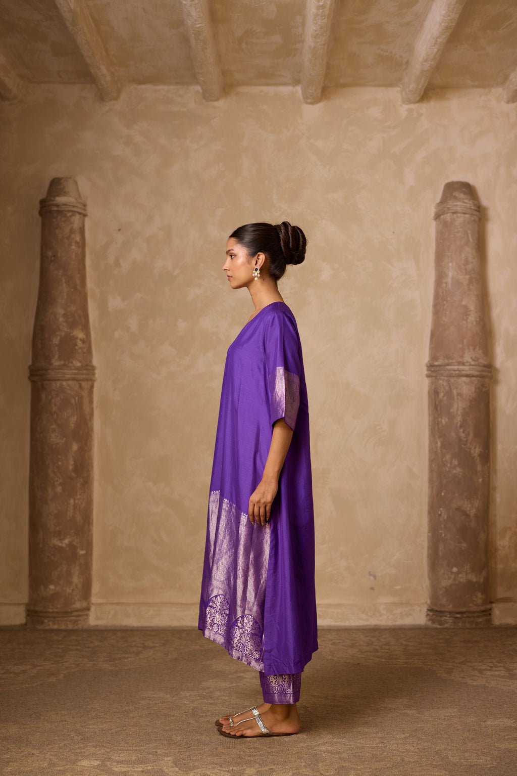 ADA SILK KURTA SET PURPLE