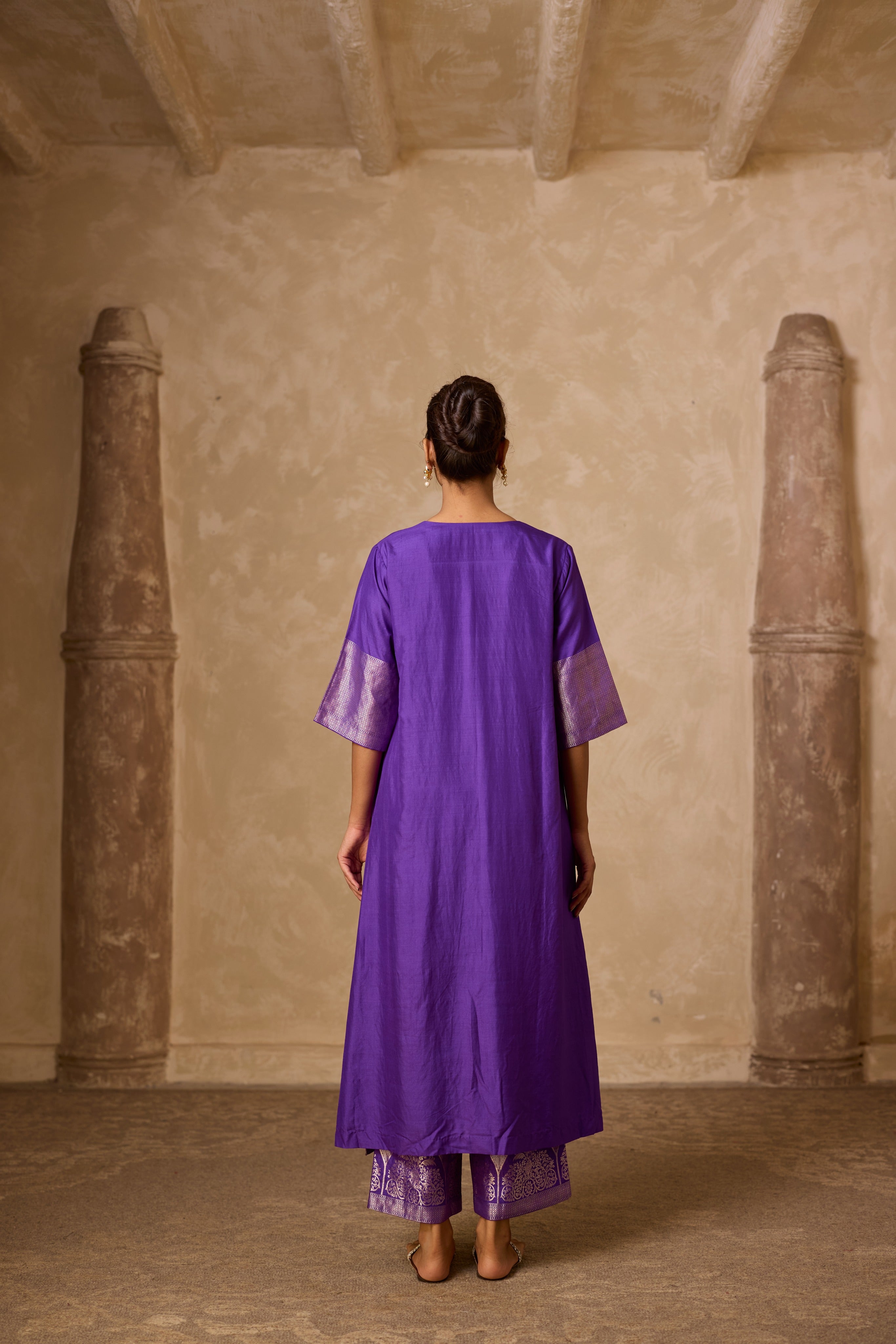 ADA SILK KURTA SET PURPLE