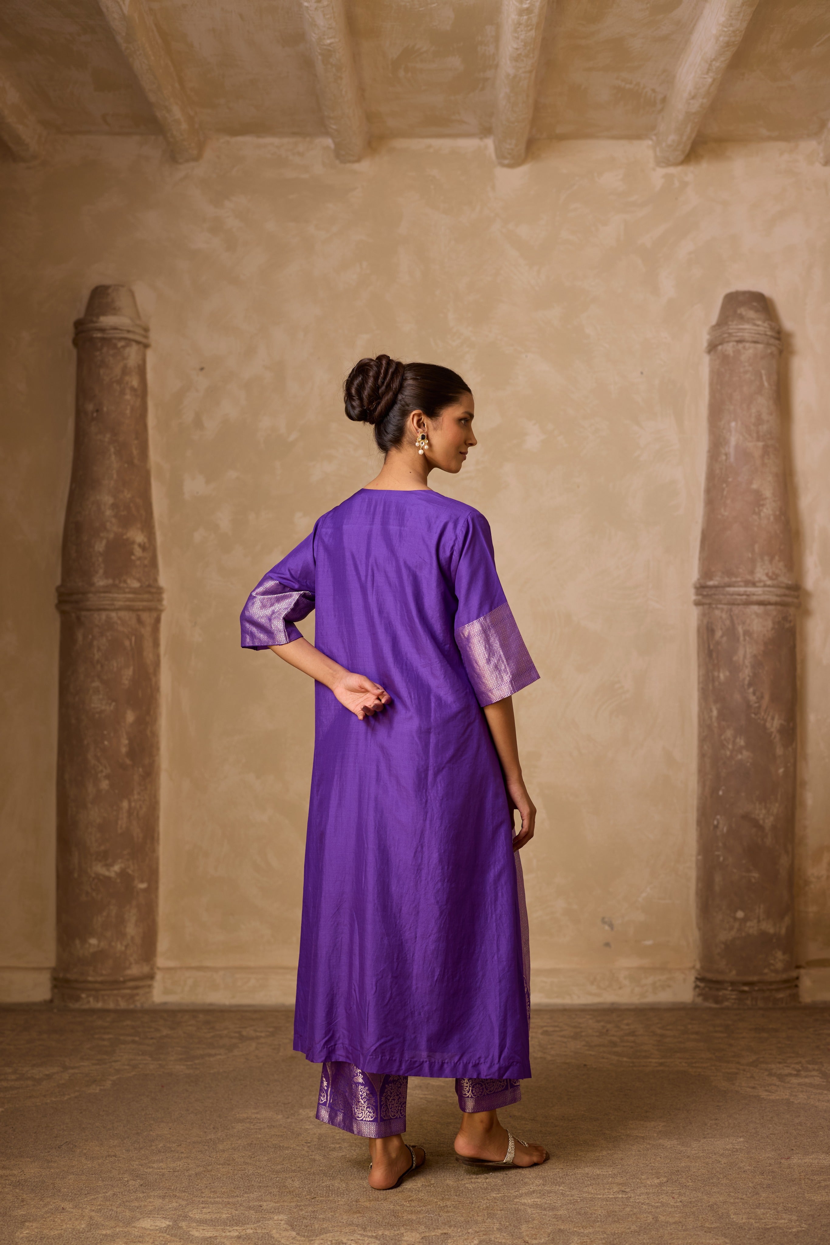 ADA SILK KURTA SET PURPLE