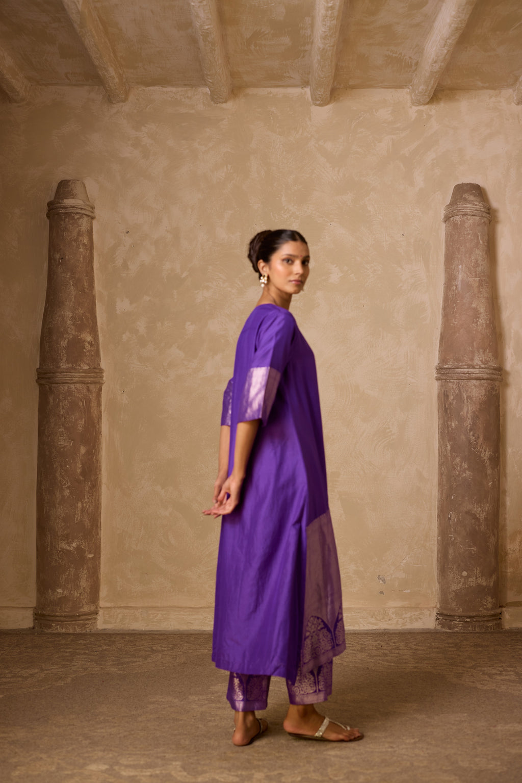 ADA SILK KURTA SET PURPLE