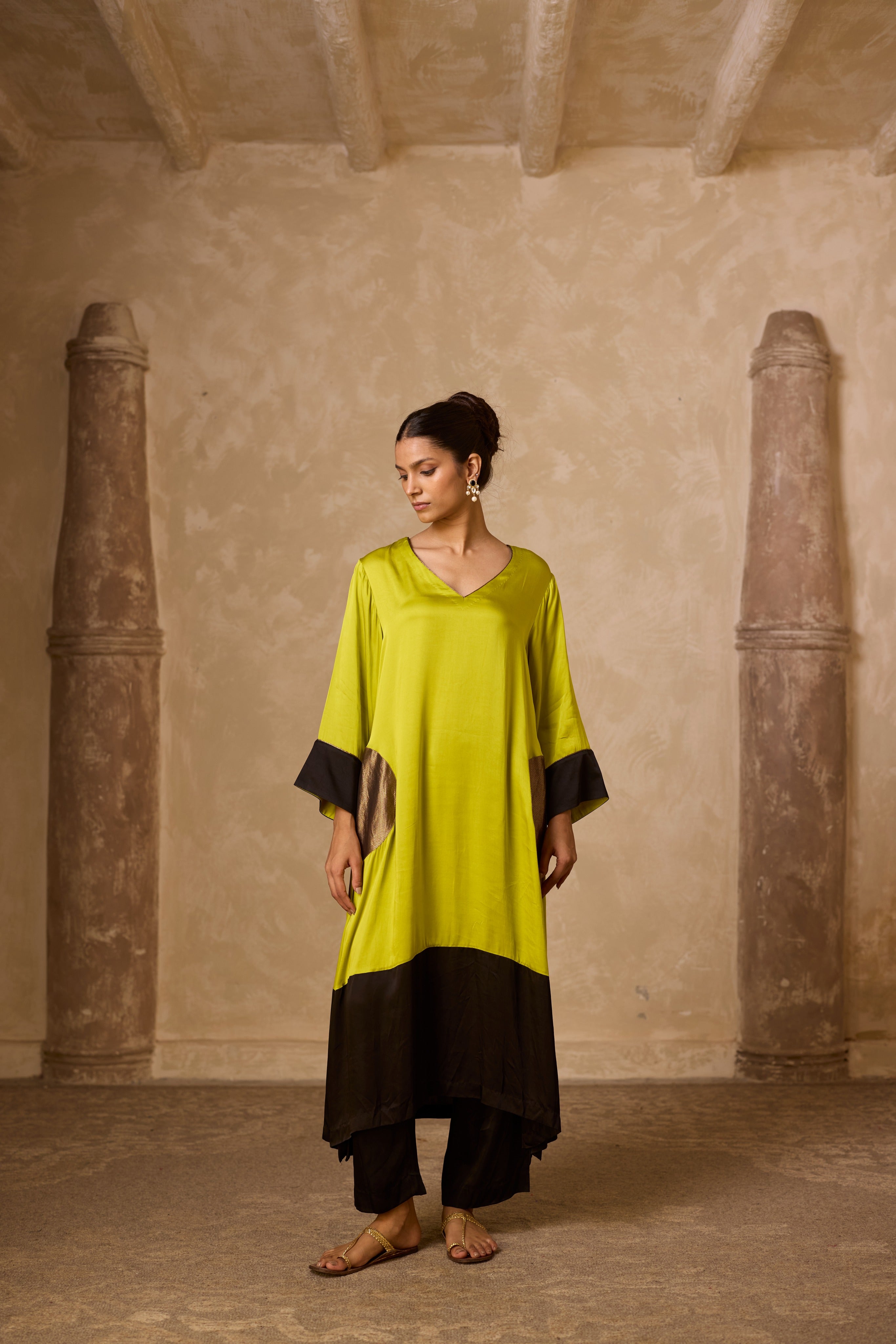 POKET HEENA KAFTAN SET LIME & BLACK