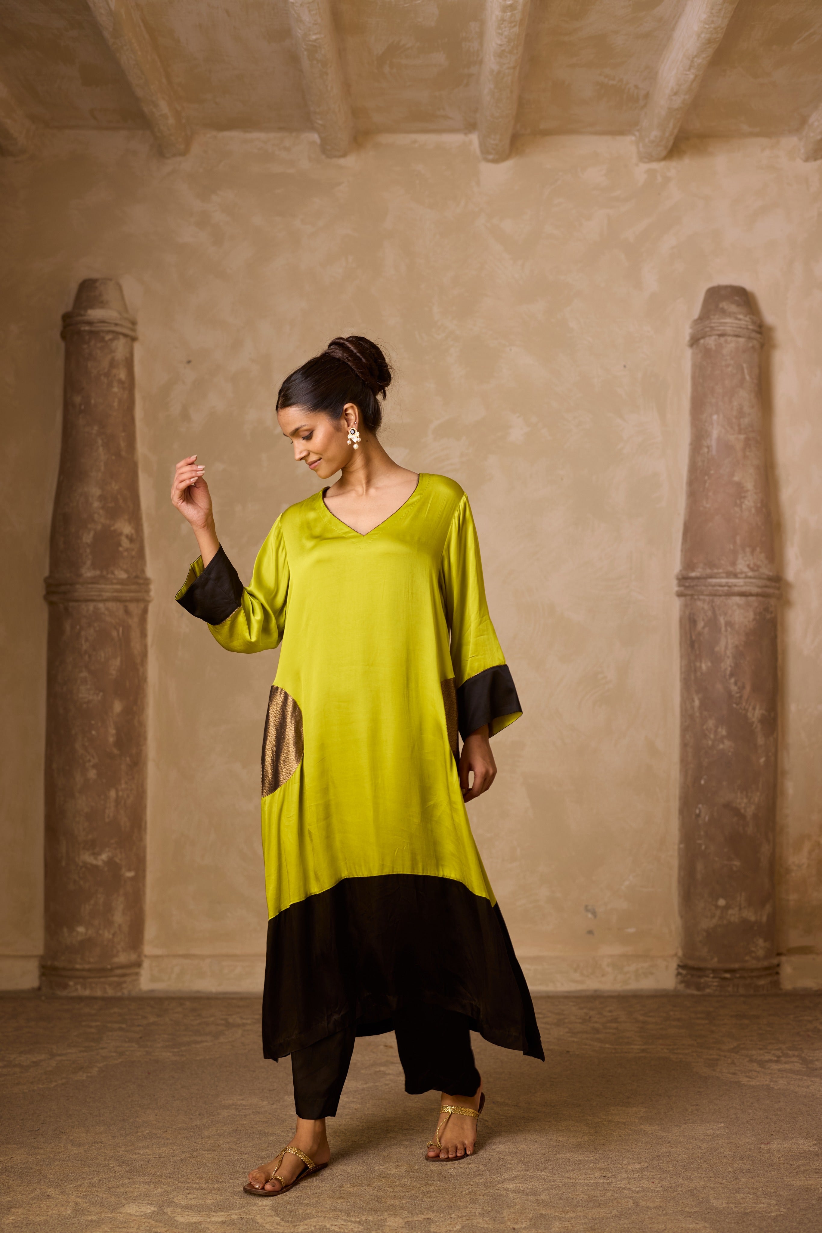 POKET HEENA KAFTAN SET LIME & BLACK