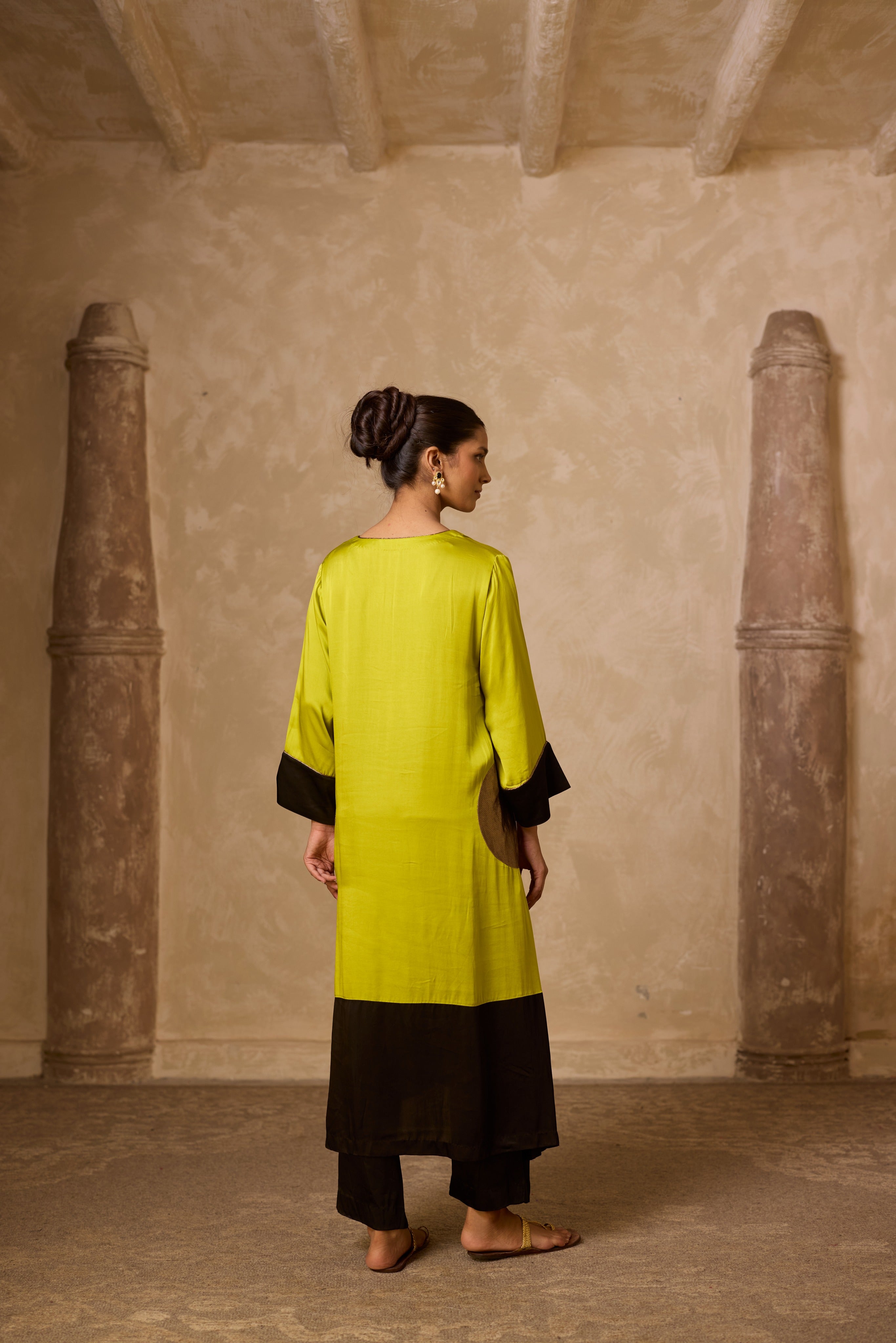 POKET HEENA KAFTAN SET LIME & BLACK