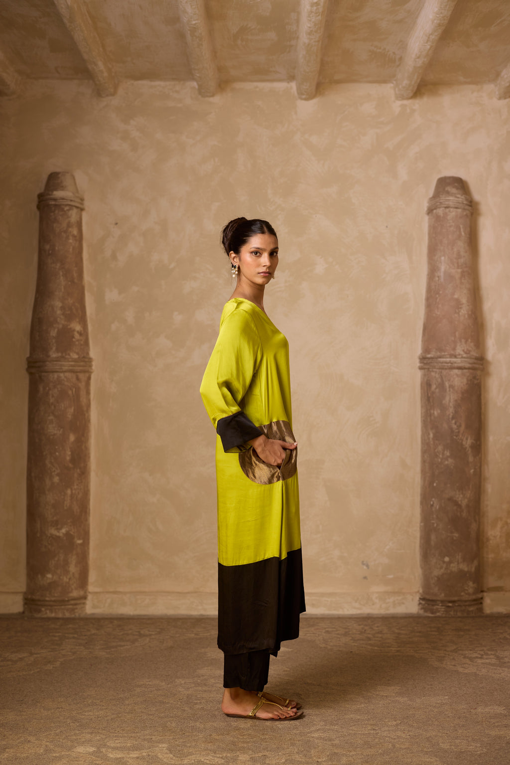 POKET HEENA KAFTAN SET LIME & BLACK