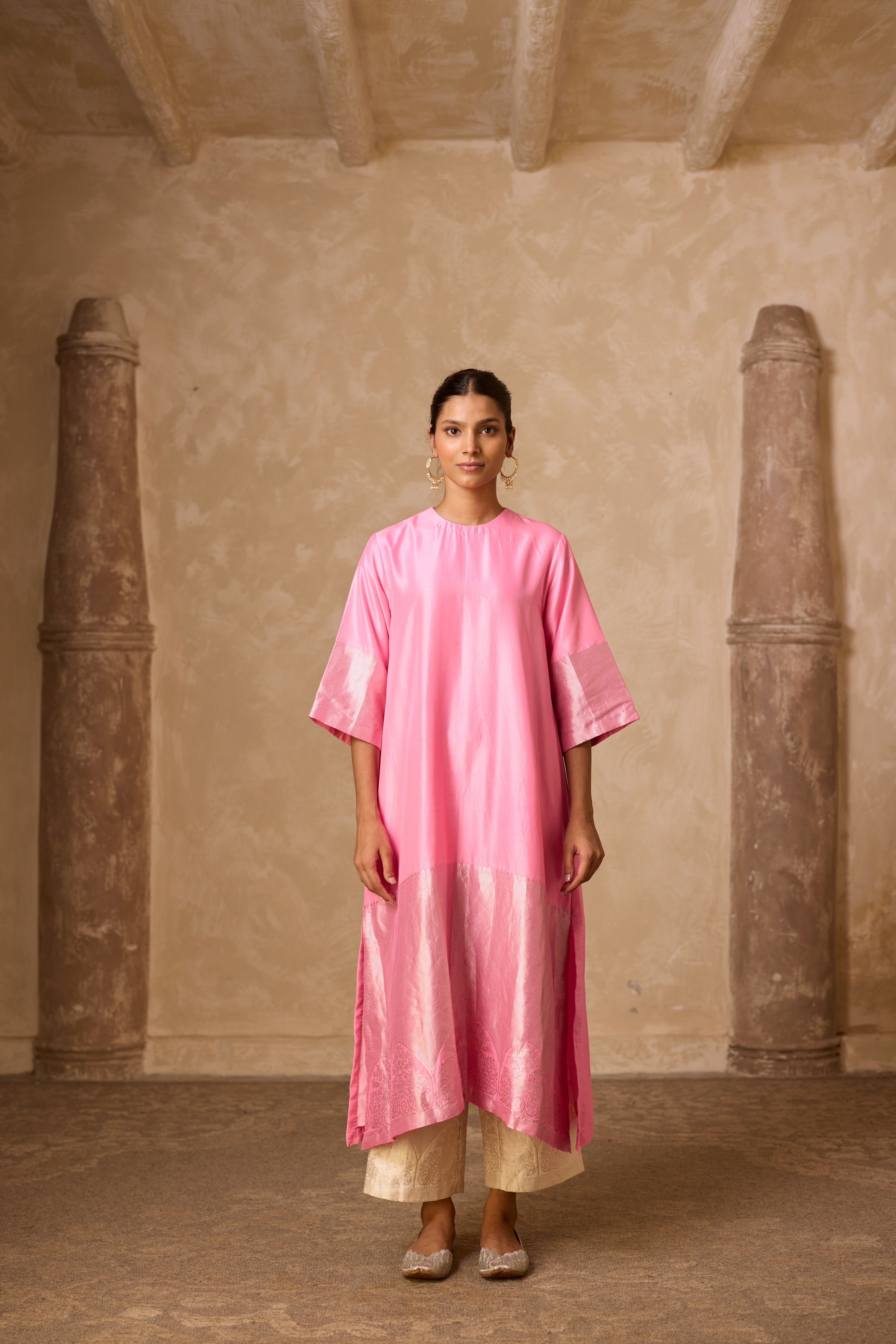 ADA SILK KURTA SET PINK