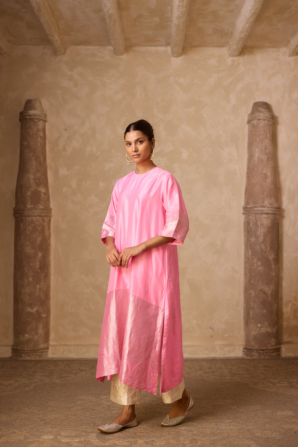ADA SILK KURTA SET PINK
