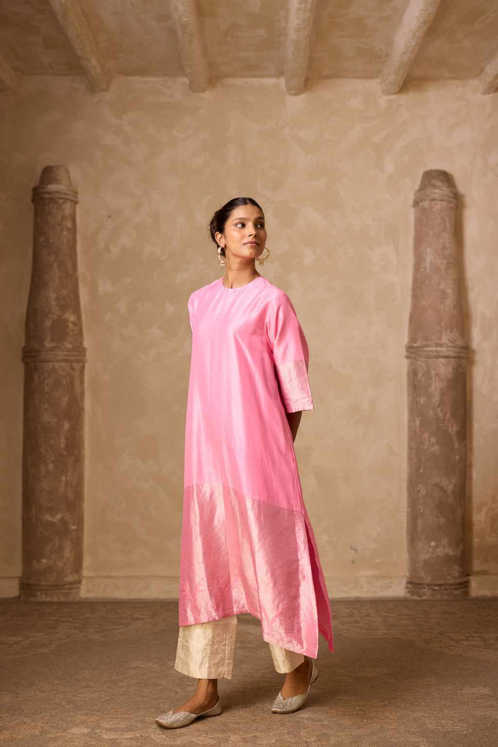 ADA SILK KURTA SET PINK