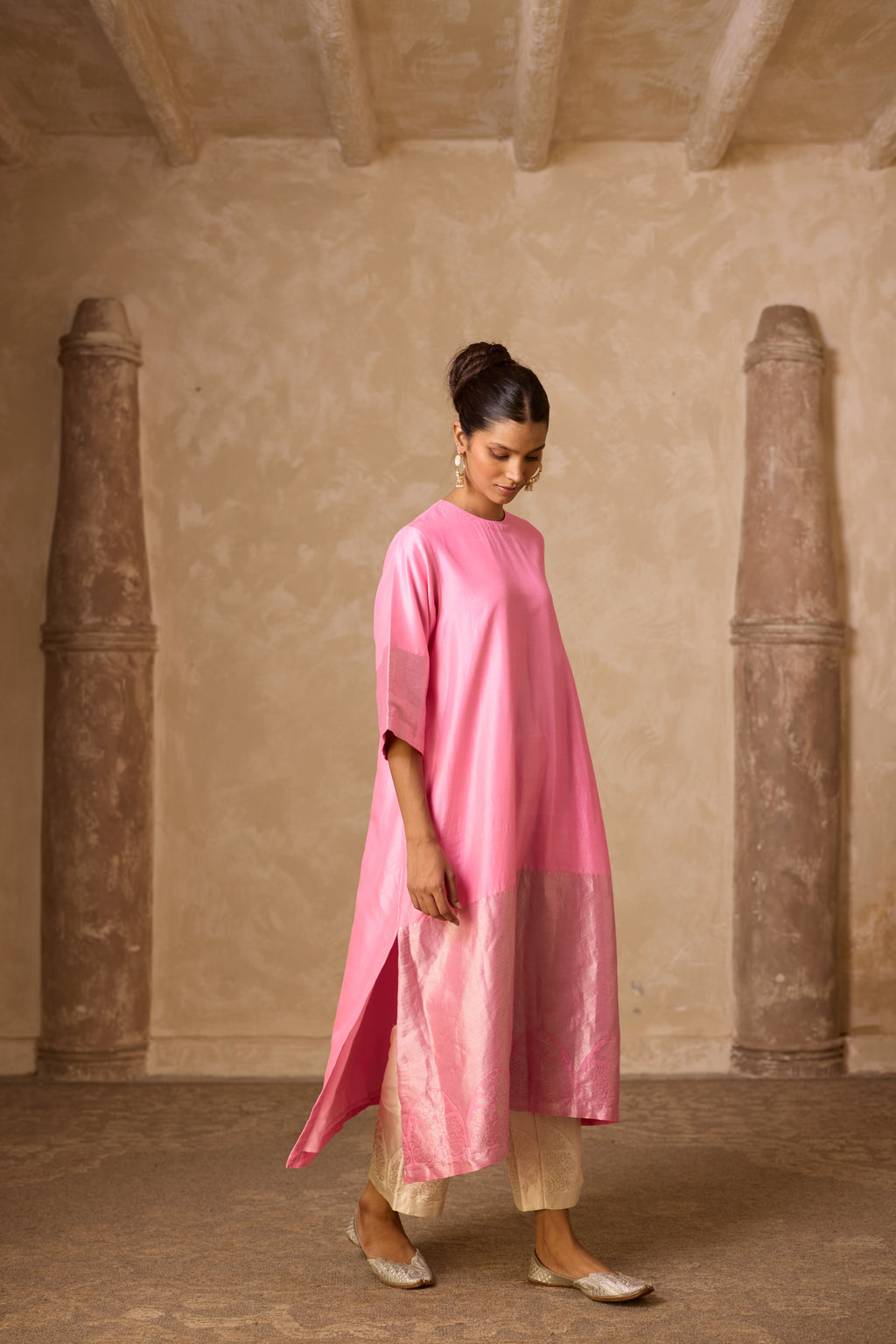 ADA SILK KURTA SET PINK