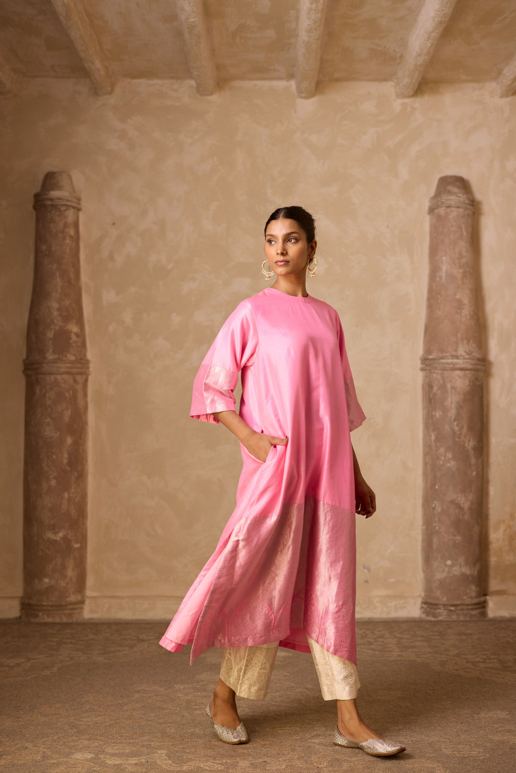 ADA SILK KURTA SET PINK
