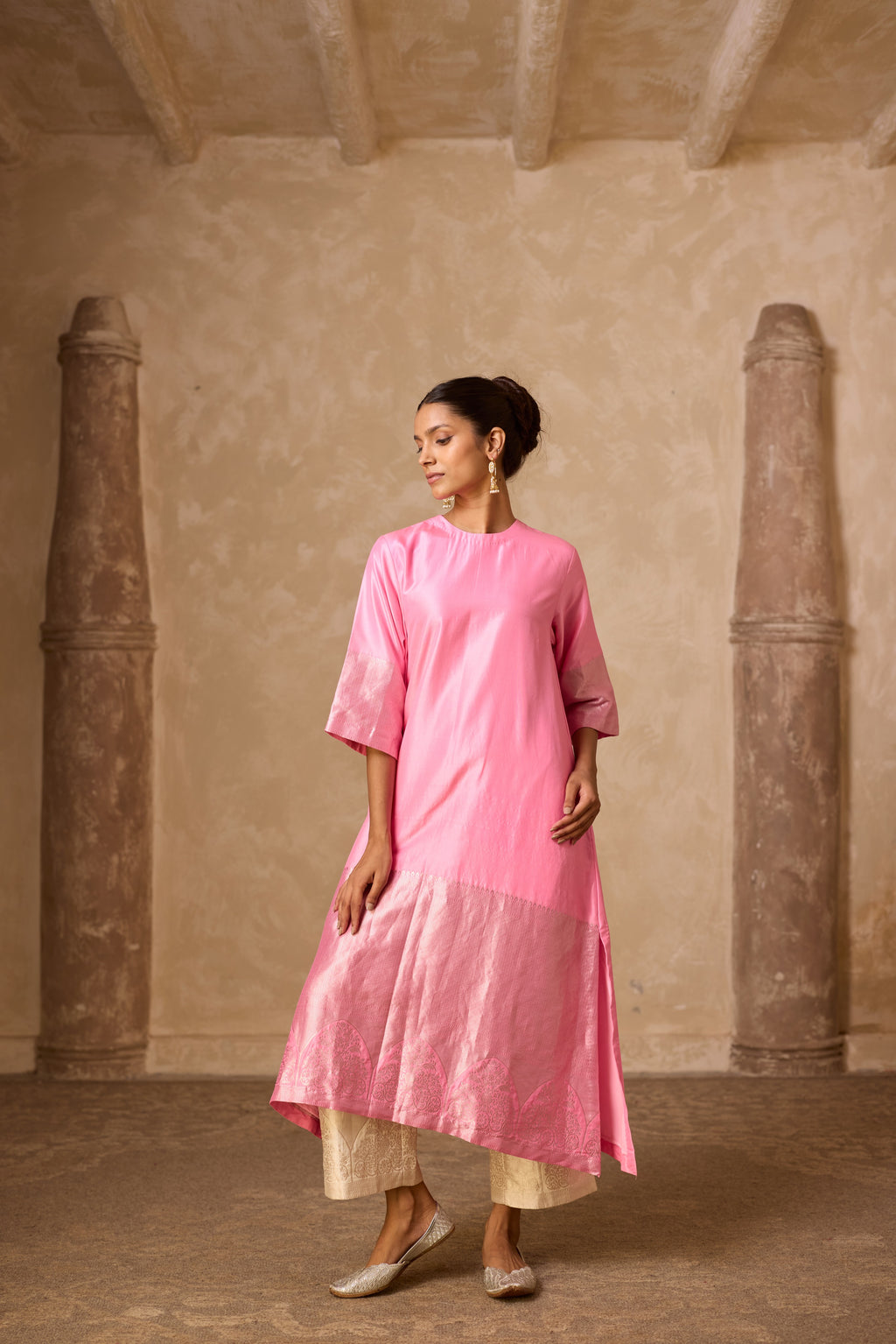 ADA SILK KURTA SET PINK