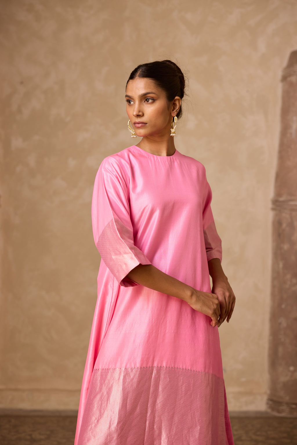 ADA SILK KURTA SET PINK