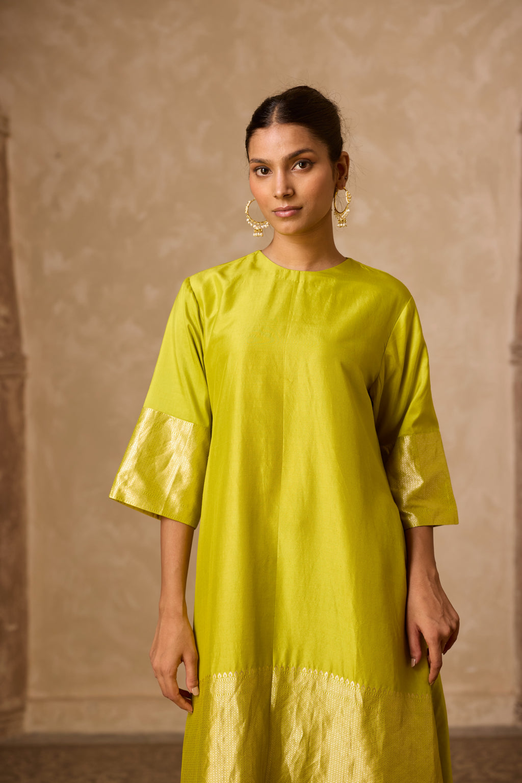 ADA SILK KURTA SET LIME GREEN