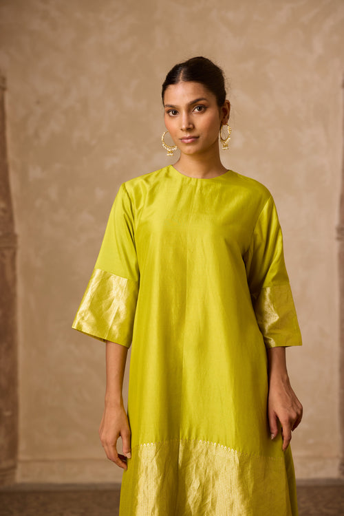 ADA SILK KURTA SET LIME GREEN