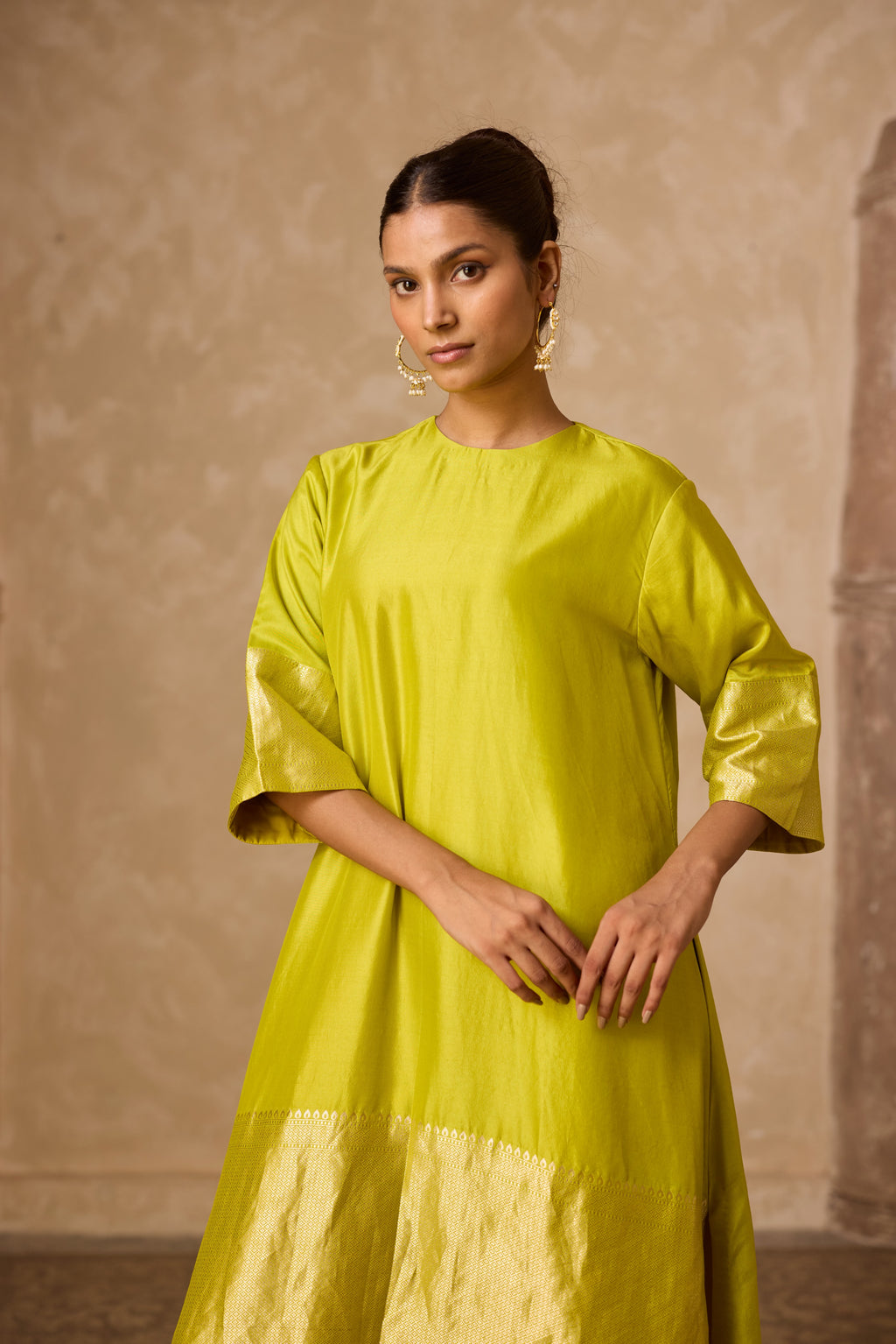 ADA SILK KURTA SET LIME GREEN