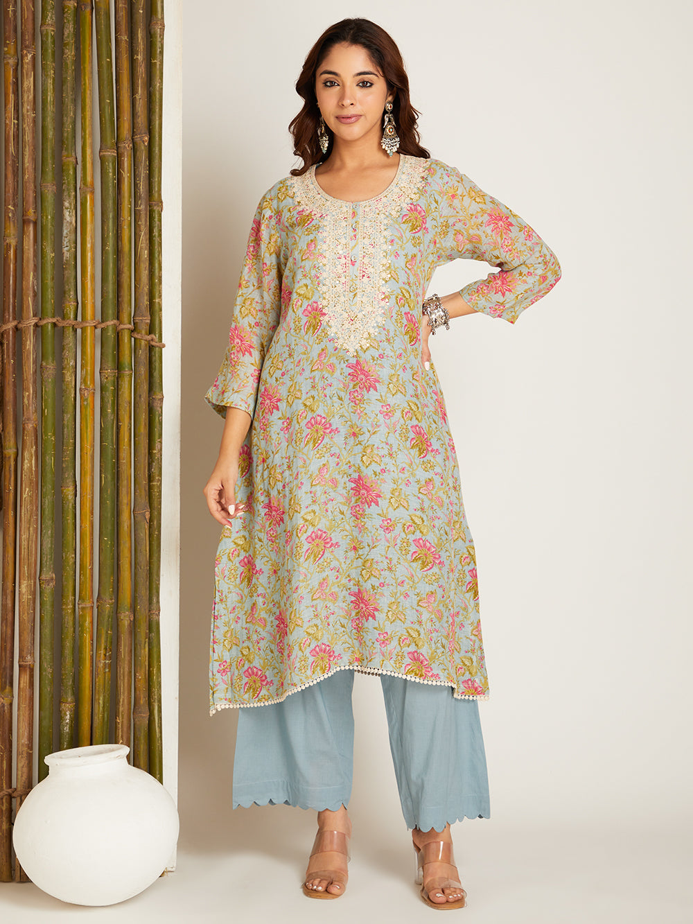 LINEN KURTA SET SAGE