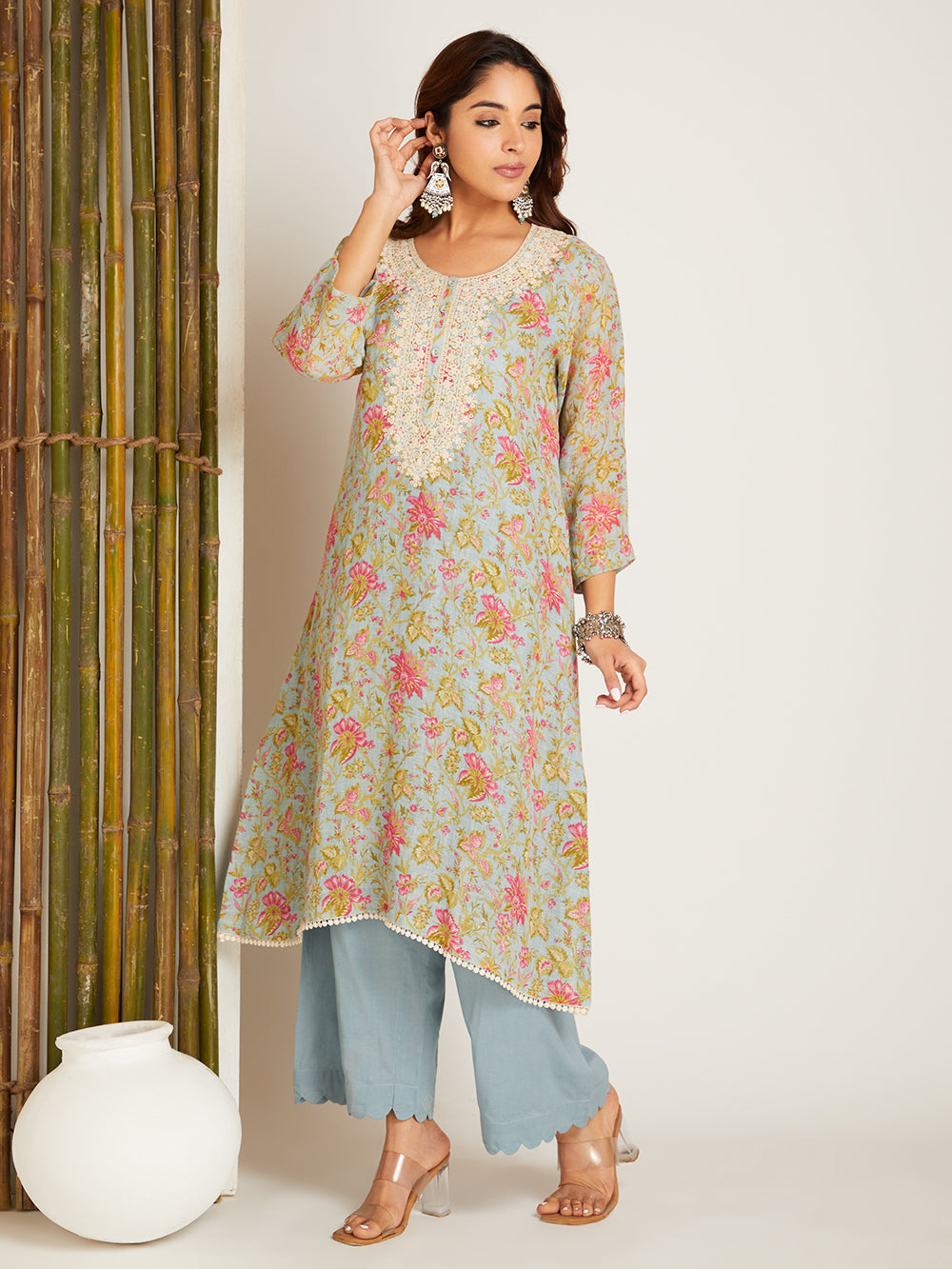 LINEN KURTA SET SAGE