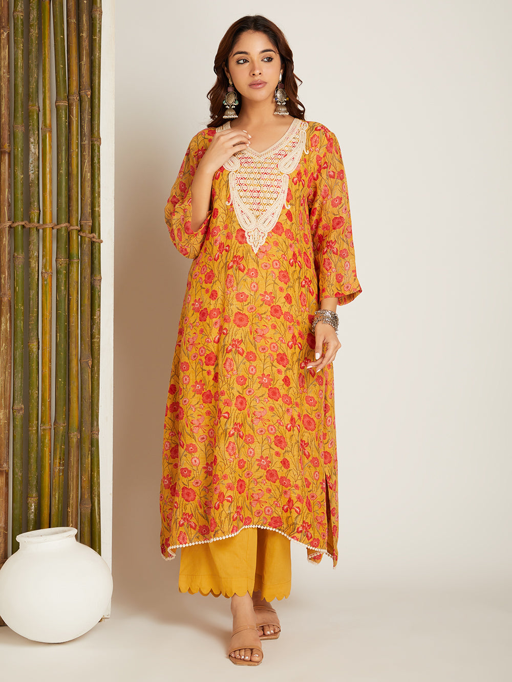 LINEN YELLOW KURTA SET