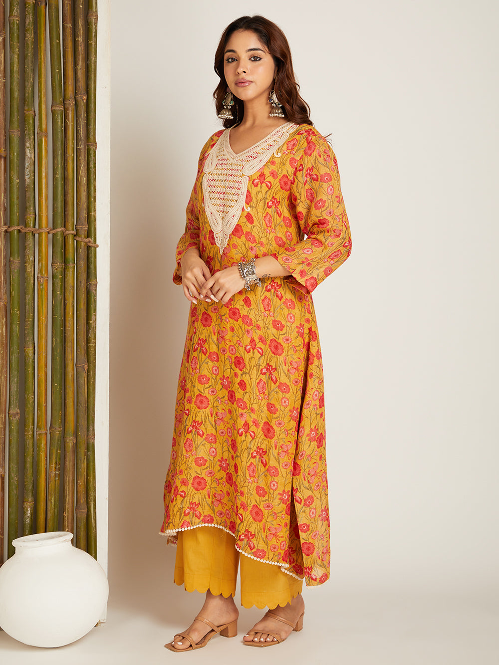 LINEN YELLOW KURTA SET