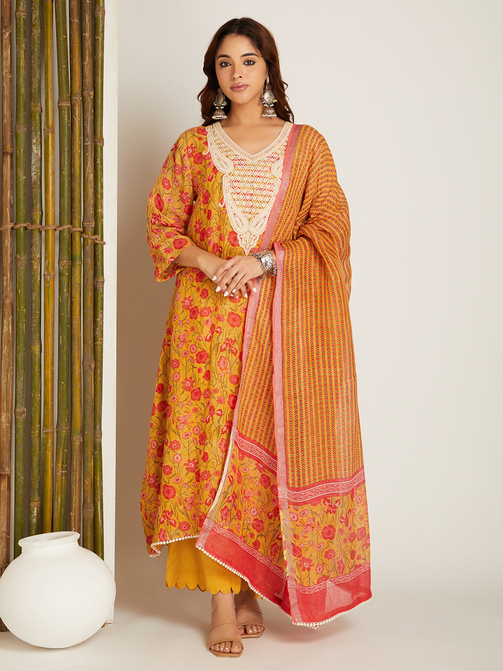 LINEN YELLOW KURTA SET