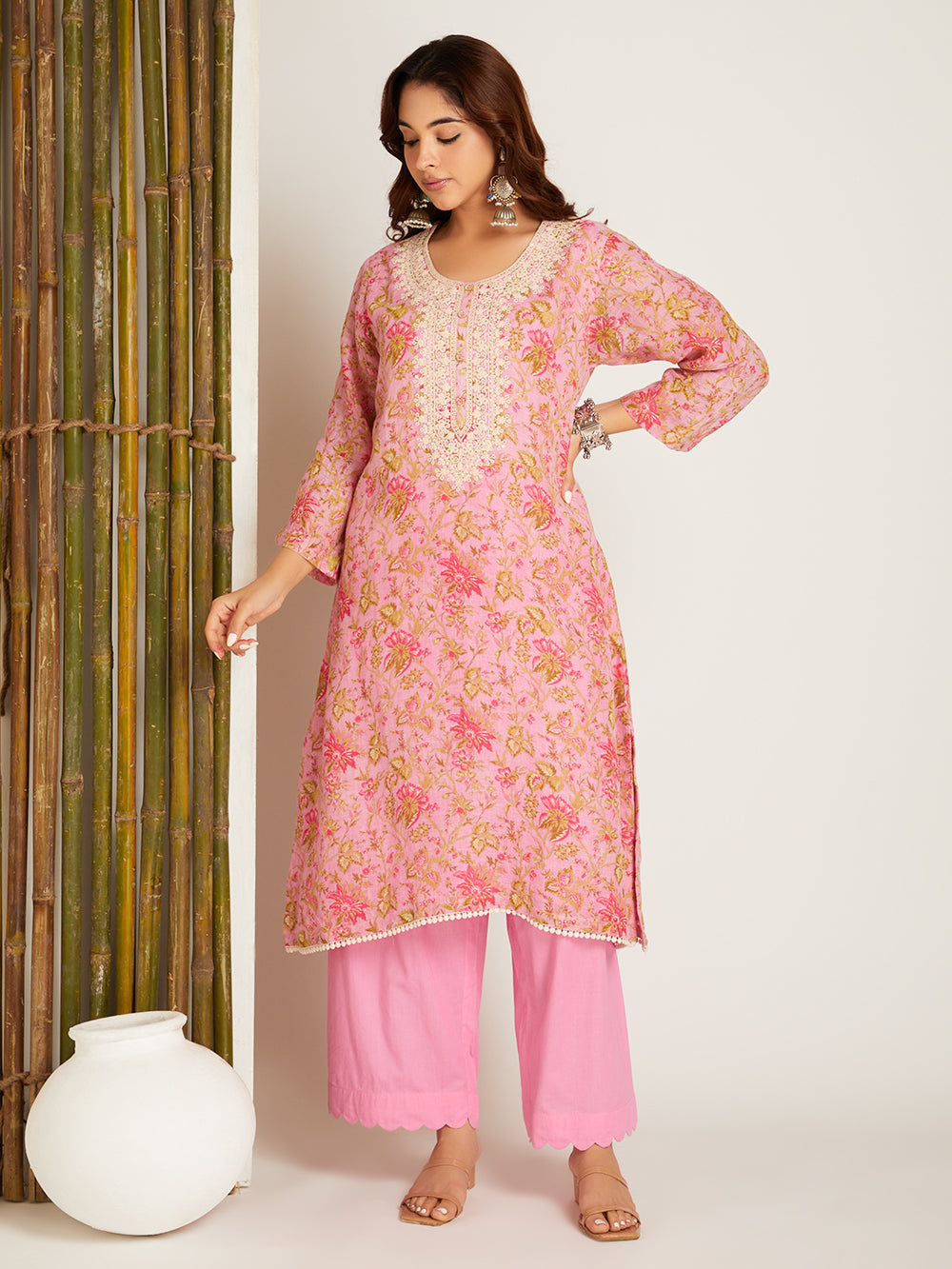 LINEN KURTA SET PINK