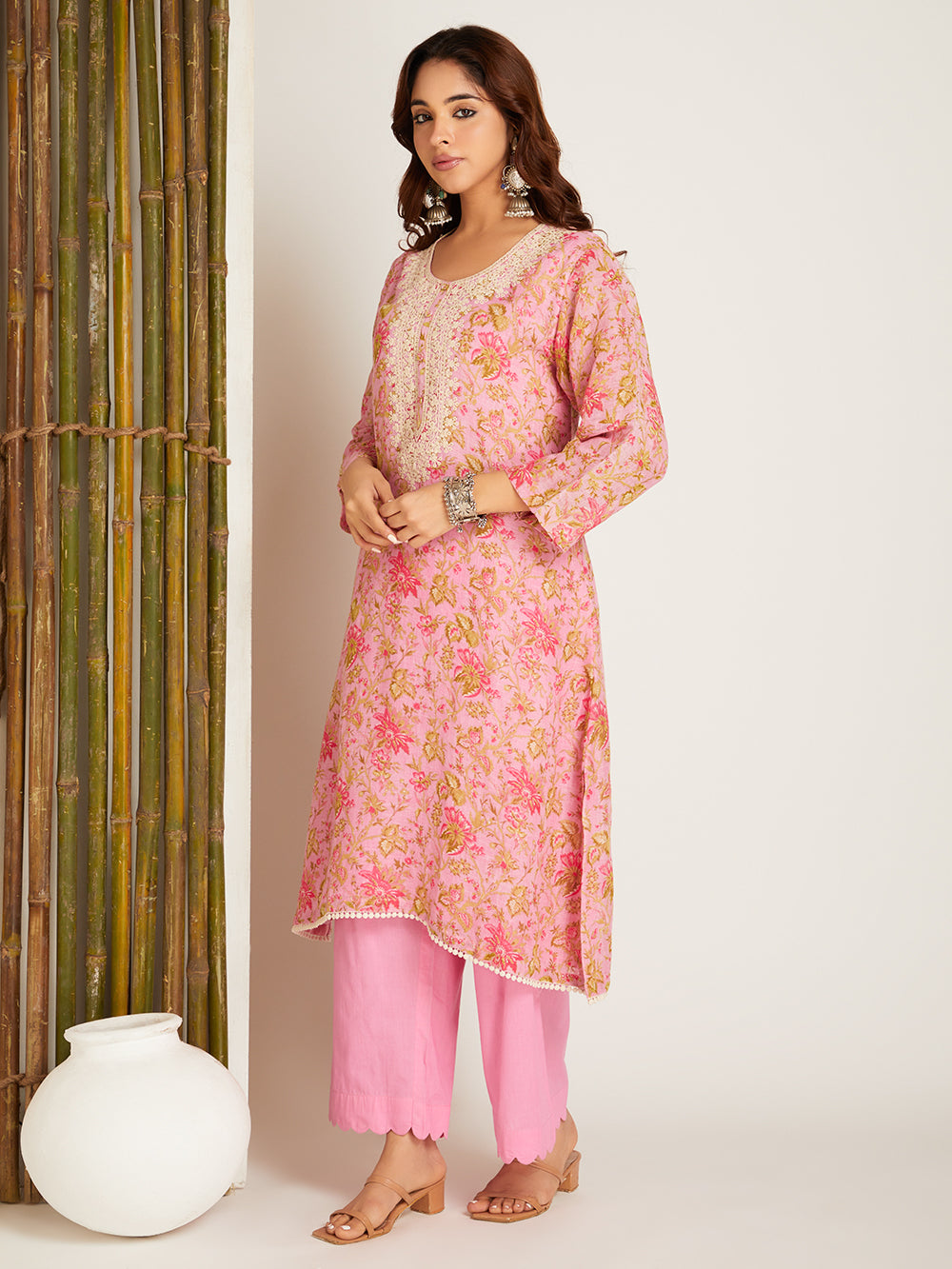 LINEN KURTA SET PINK