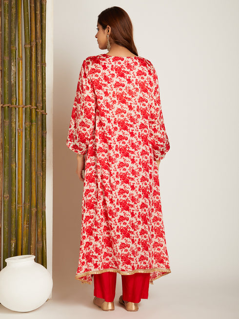 SATIN KURTA SET RED