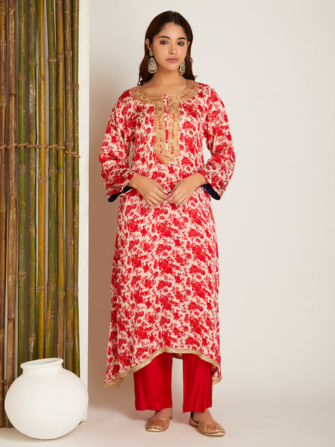 SATIN KURTA SET RED