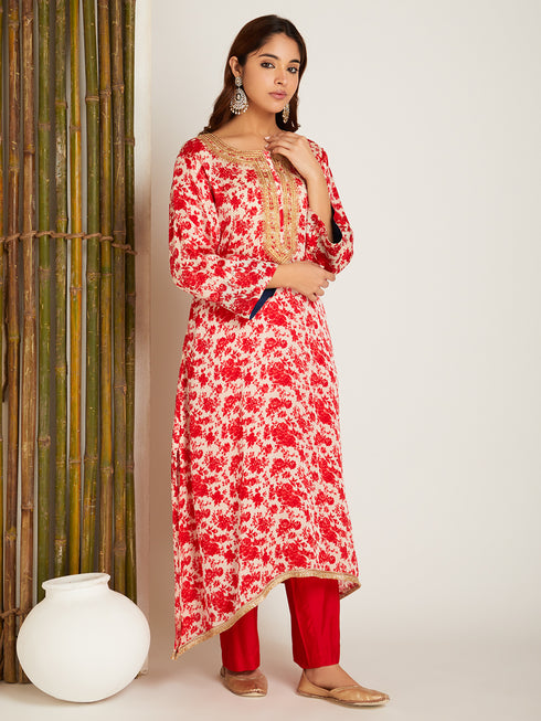 SATIN KURTA SET RED