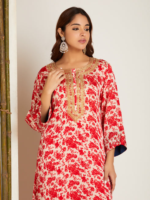 SATIN KURTA SET RED