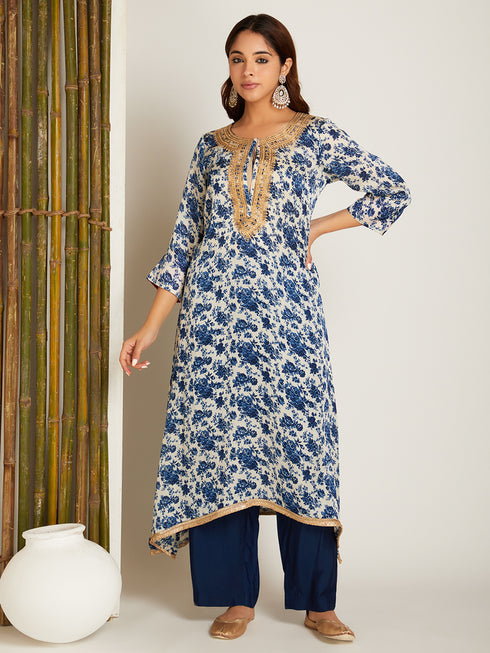 SATIN KURTA SET BLUE