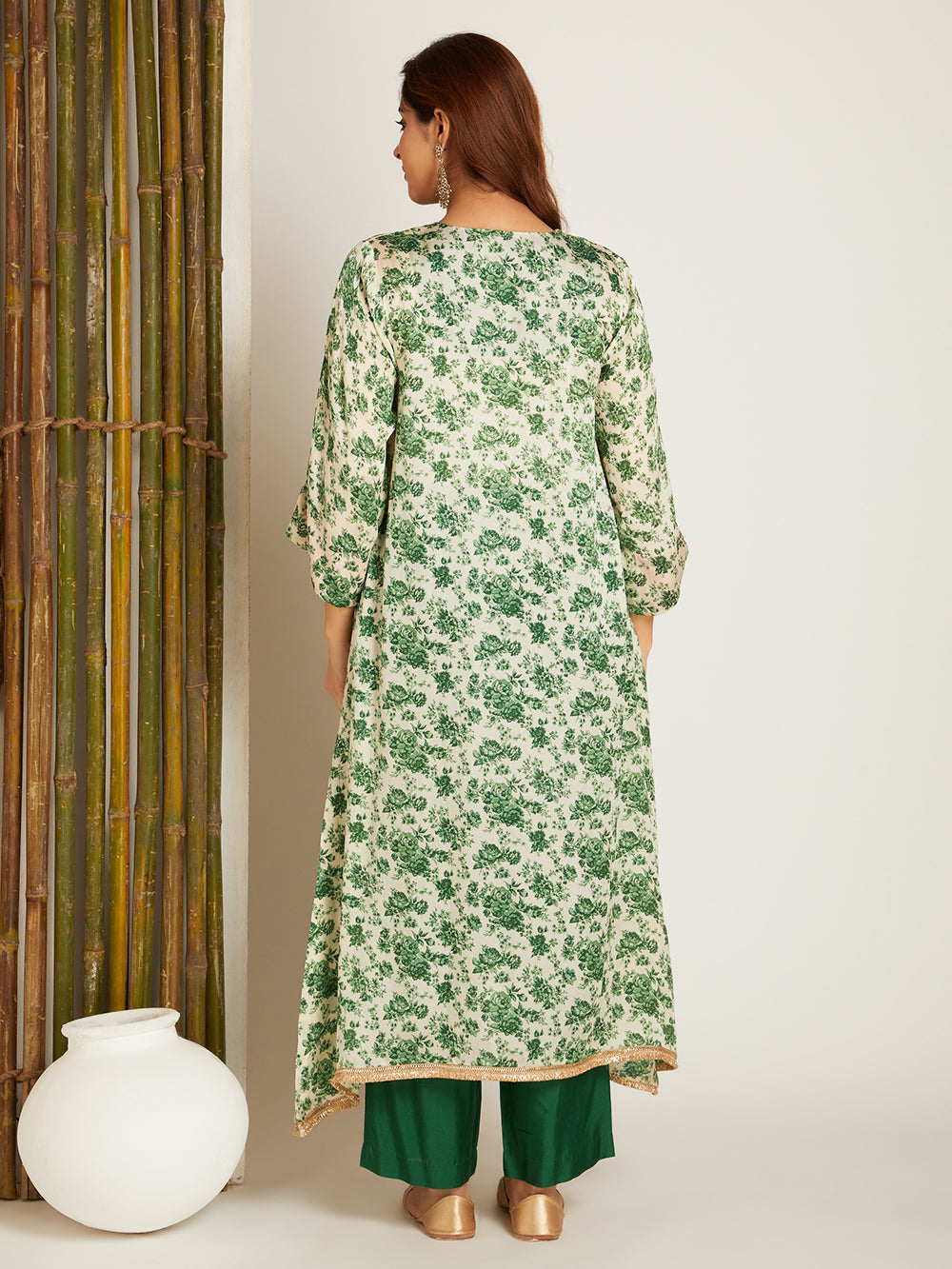 SATIN KURTA SET GREEN