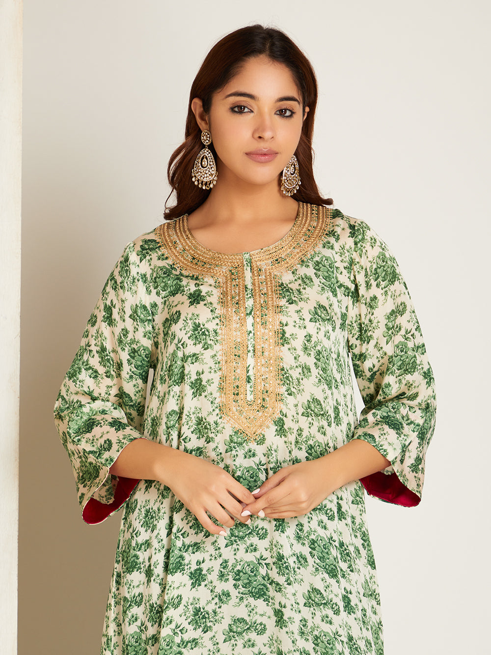 SATIN KURTA SET GREEN