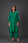 COLLAR LINEN CO-ORD SET - GREEN