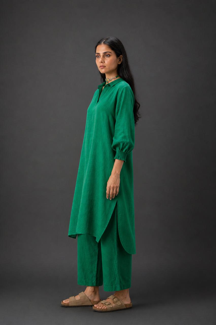 COLLAR LINEN CO-ORD SET - GREEN